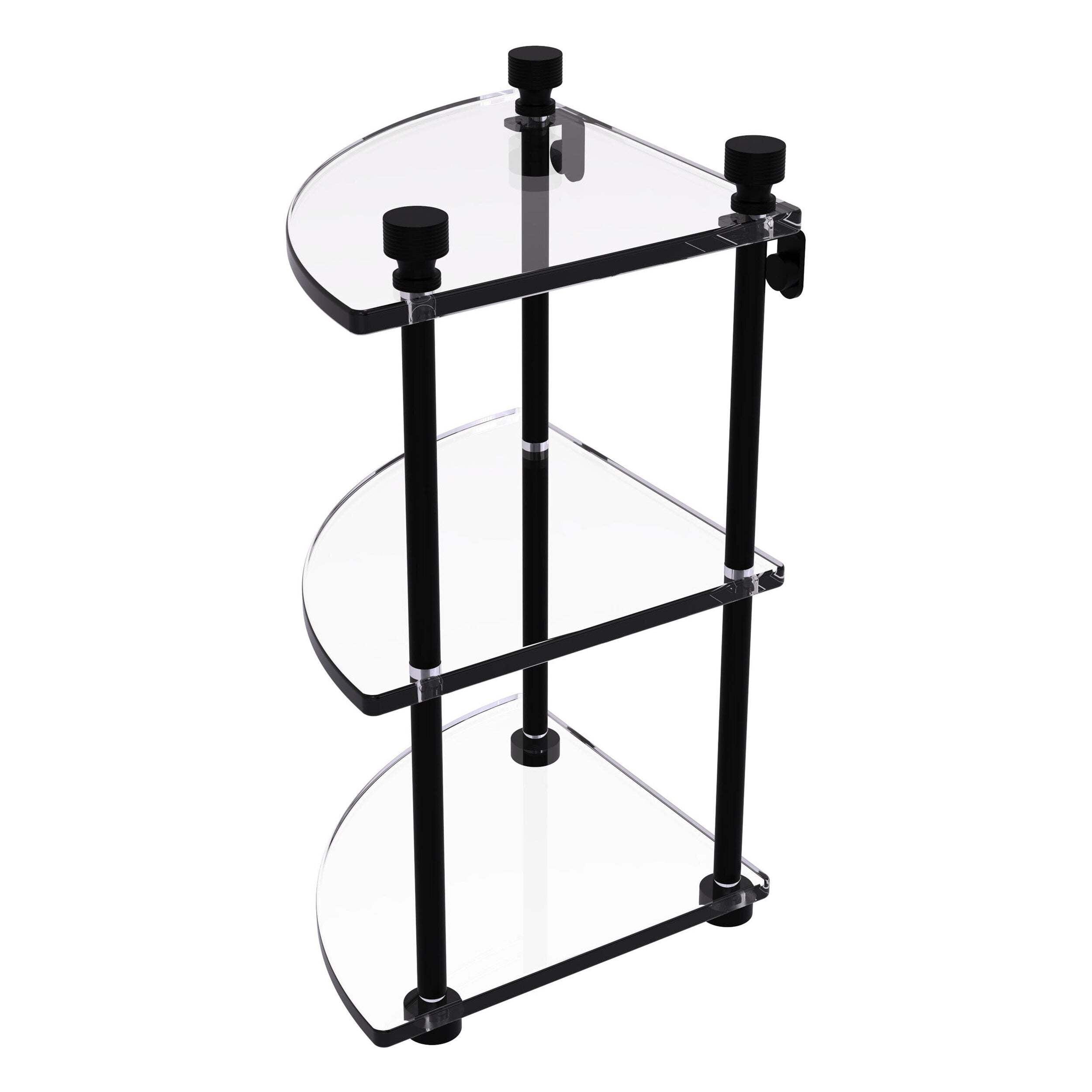 Matte Black Three Tier Corner Glass Wall Shelf