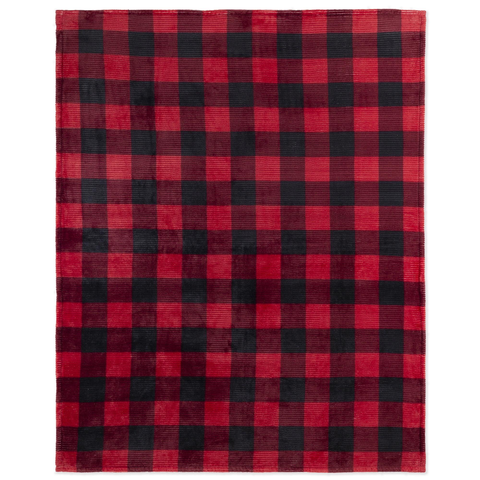 Throw Flannel Printed Ribbed 48X60 Red Plaid