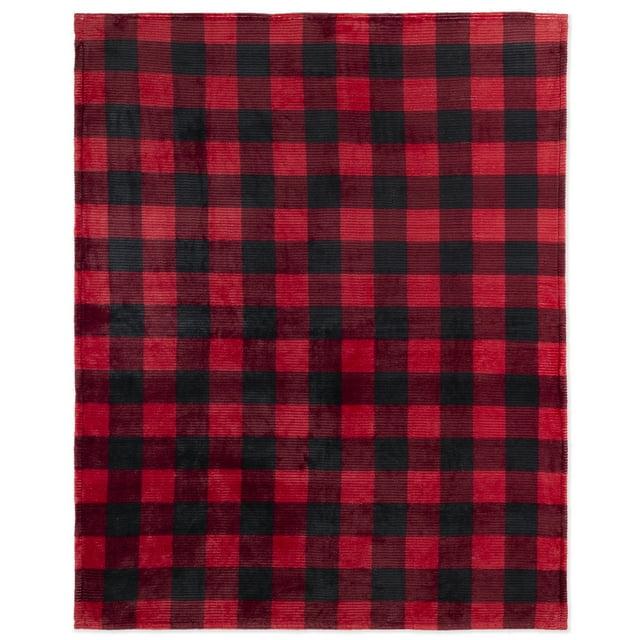 Throw Flannel Printed Ribbed 48X60 Red Plaid