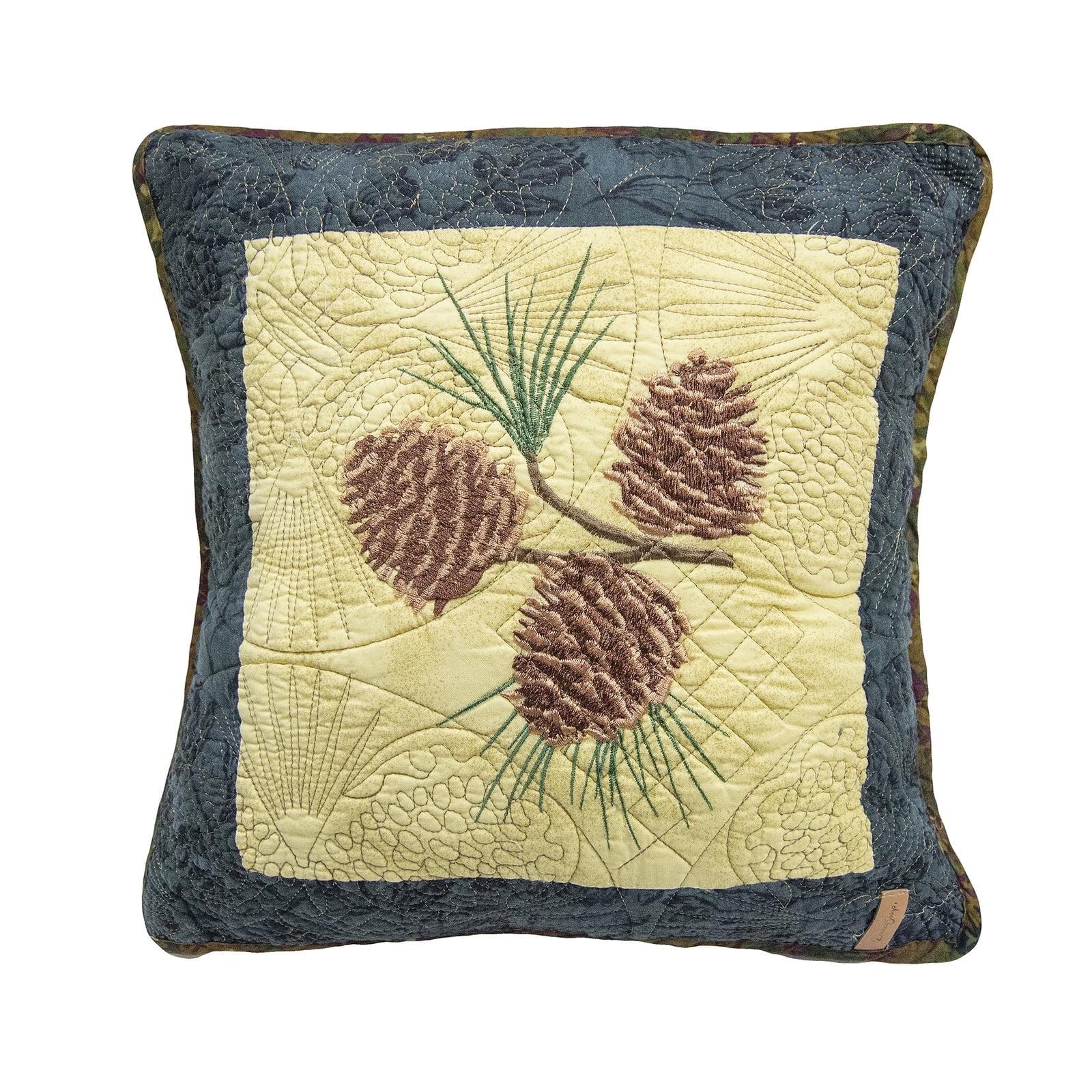 Donna Sharp Cabin Raising Pine Cone Lodge Decorative Throw Pillow Embroidered Pine Cone Square