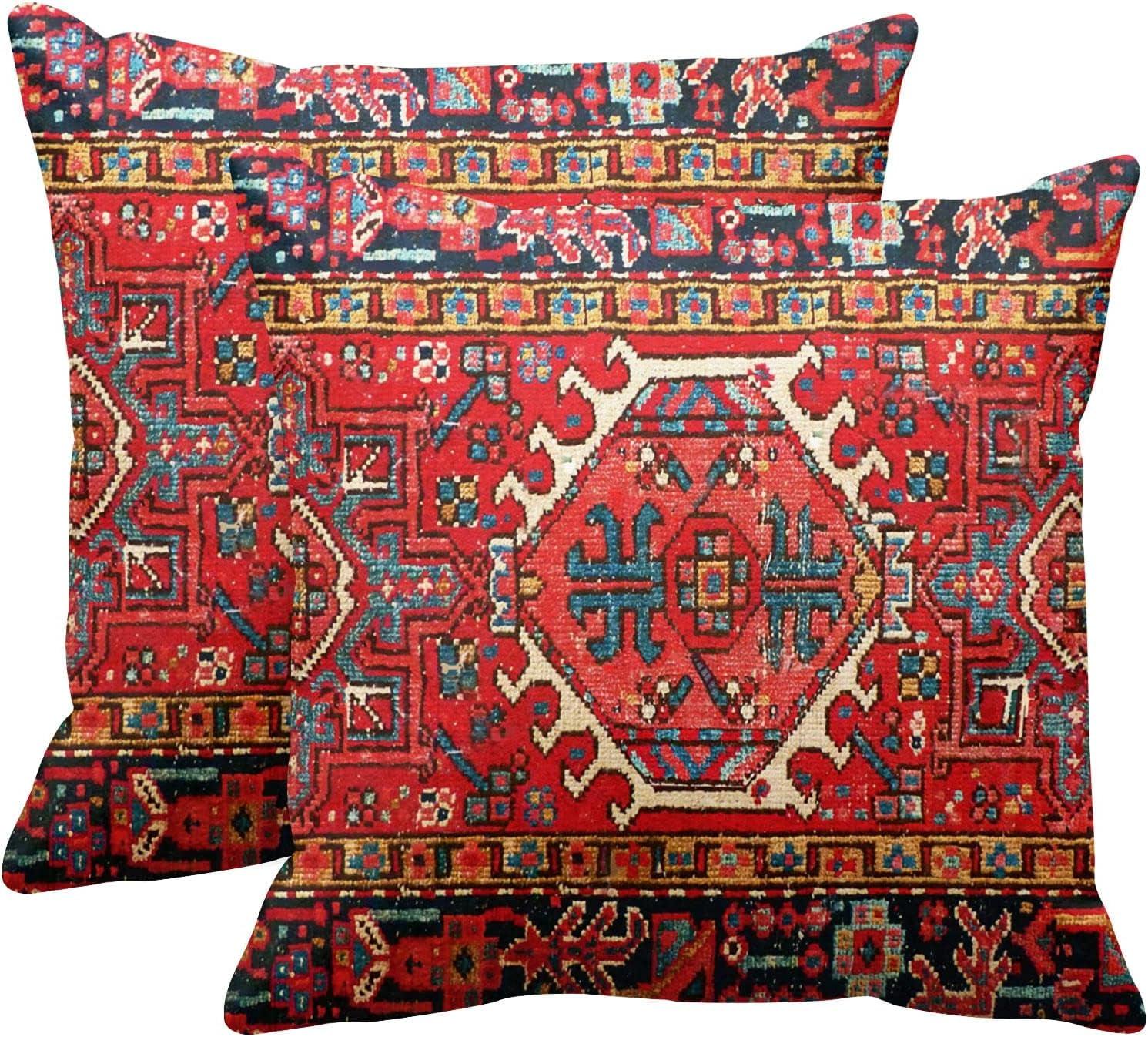 Red Tribal Polyester Euro Throw Pillow Covers Set