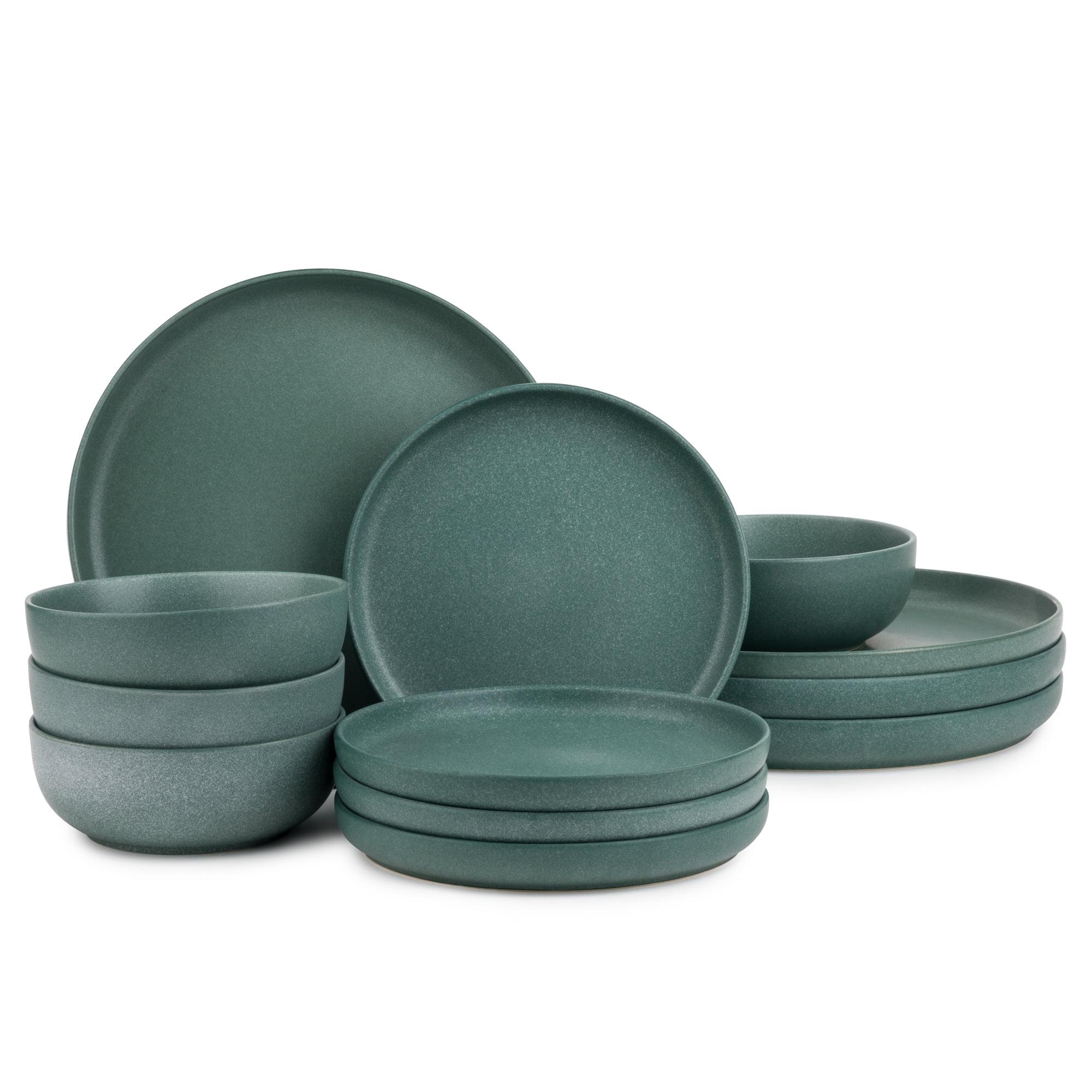 Caspian Green Ceramic 12-Piece Dinnerware Set