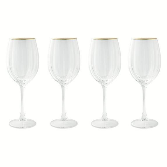 Thyme & Table Scalloped Wine Glasses with Gold Rim, Set of 4