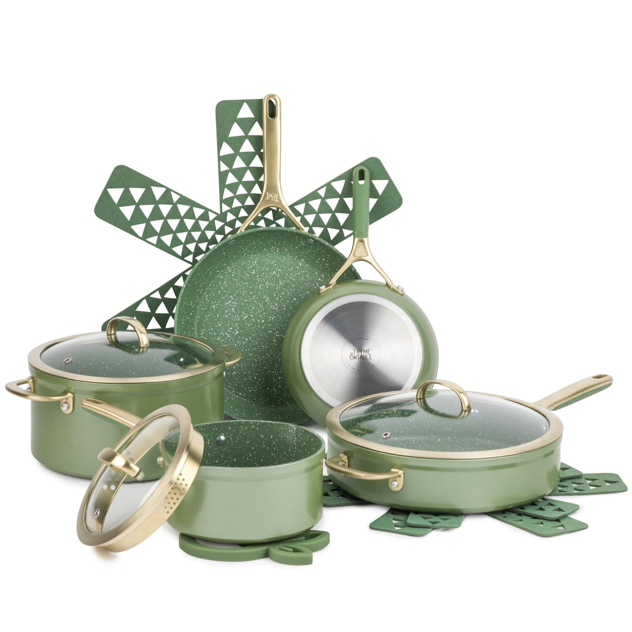 Olive Green 12-Piece Non-Stick Aluminum Cookware Set