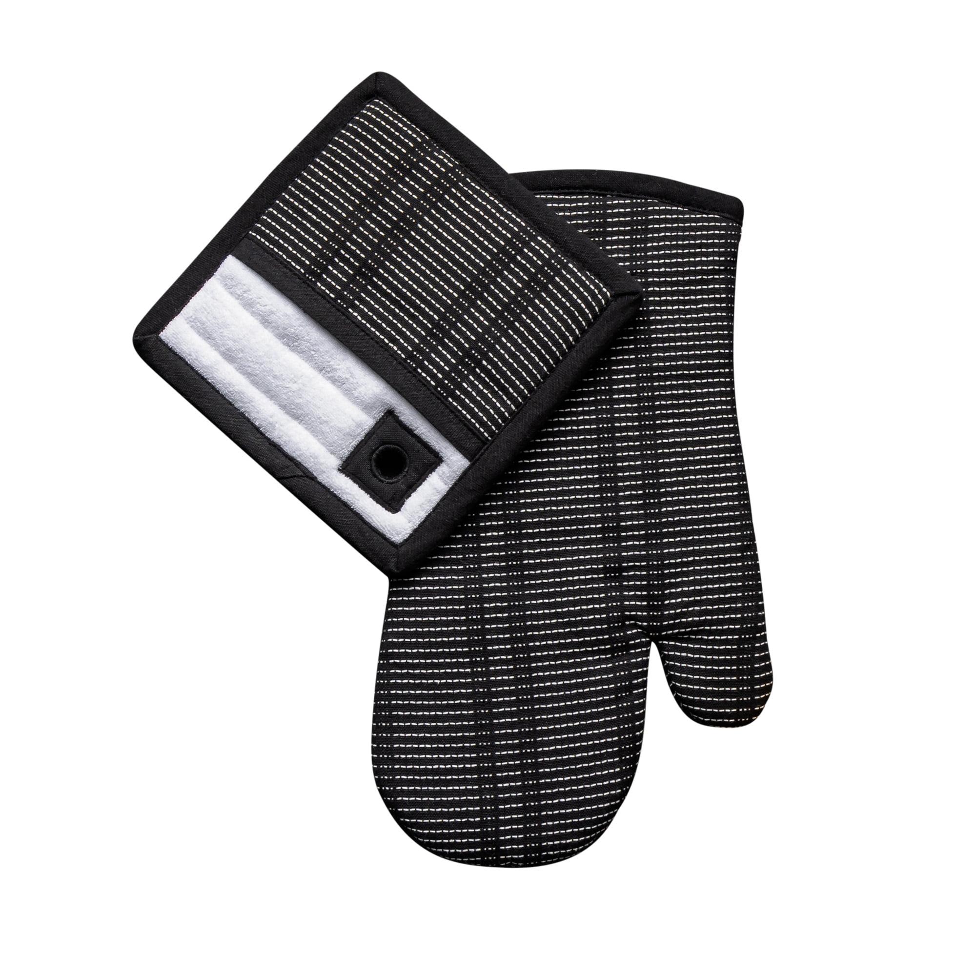 Thyme & Table 2-Pack Kitchen Set Oven Mitt and Potholder, Black and White