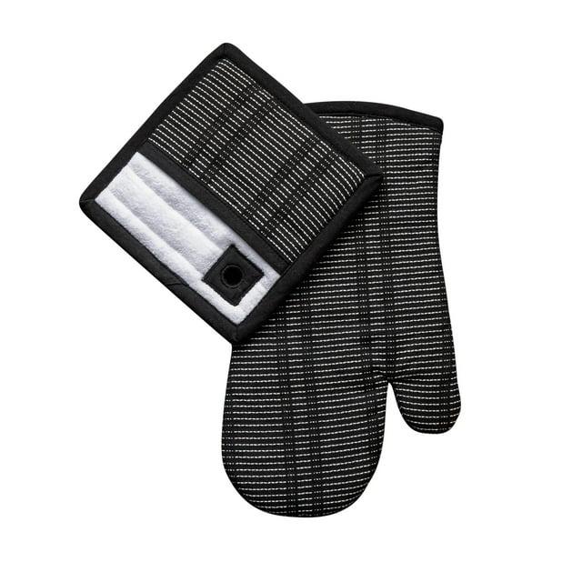 Thyme & Table 2-Pack Kitchen Set Oven Mitt and Potholder, Black and White