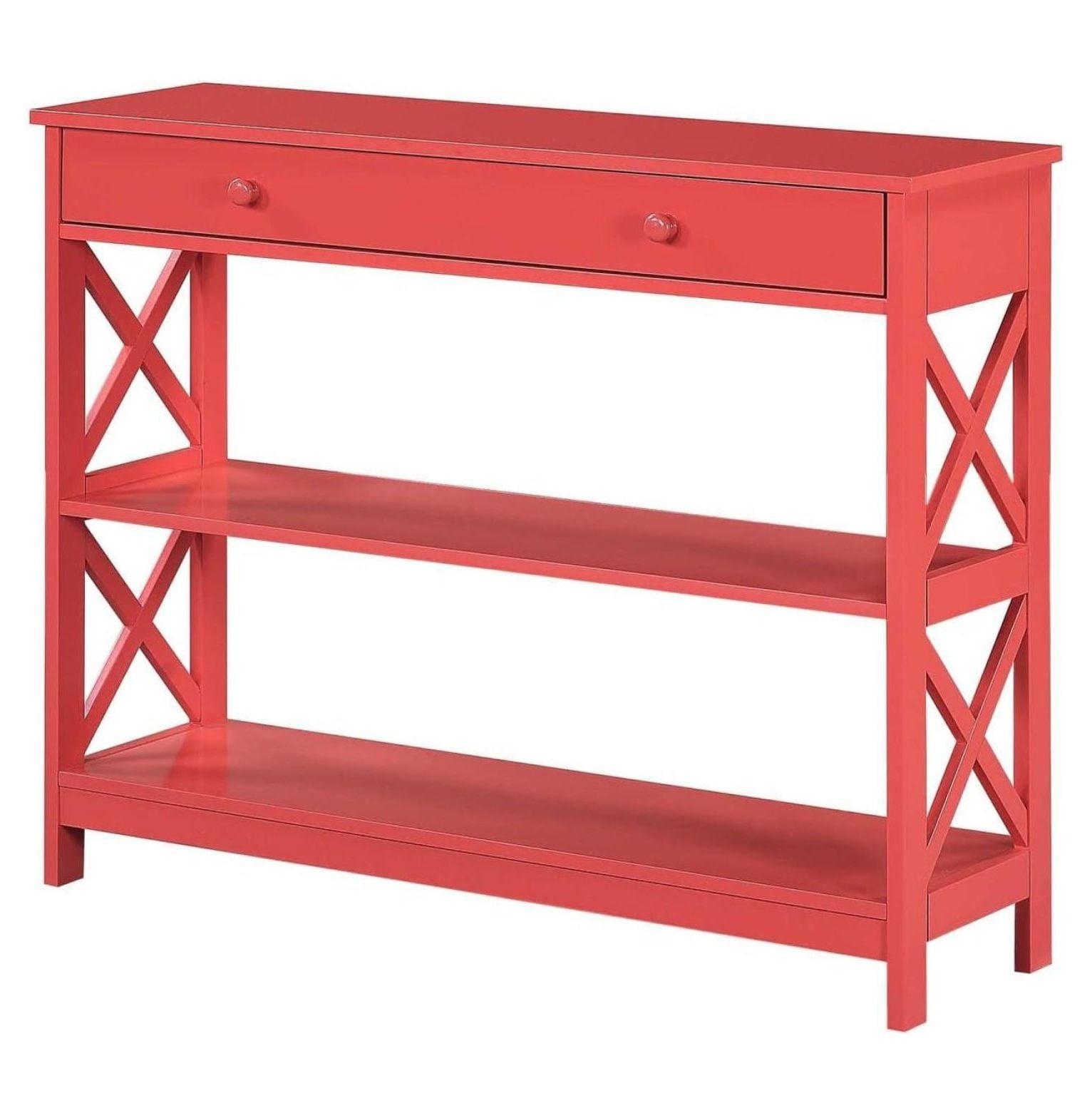 TiaGOC 1 Drawer Console Table with Shelves, Coral