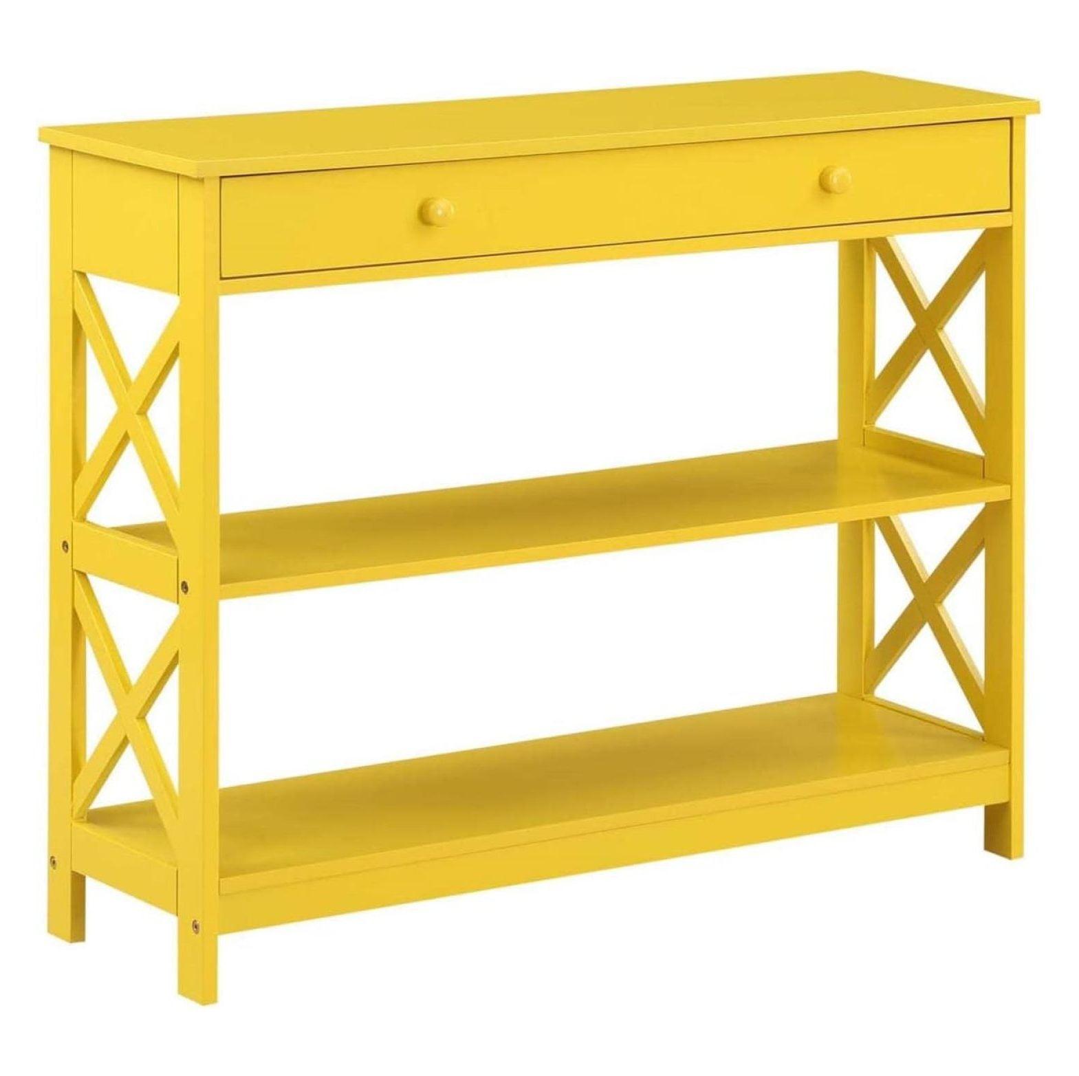 Convenience Concepts Oxford One-Drawer Console Table with Shelves in Yellow Wood