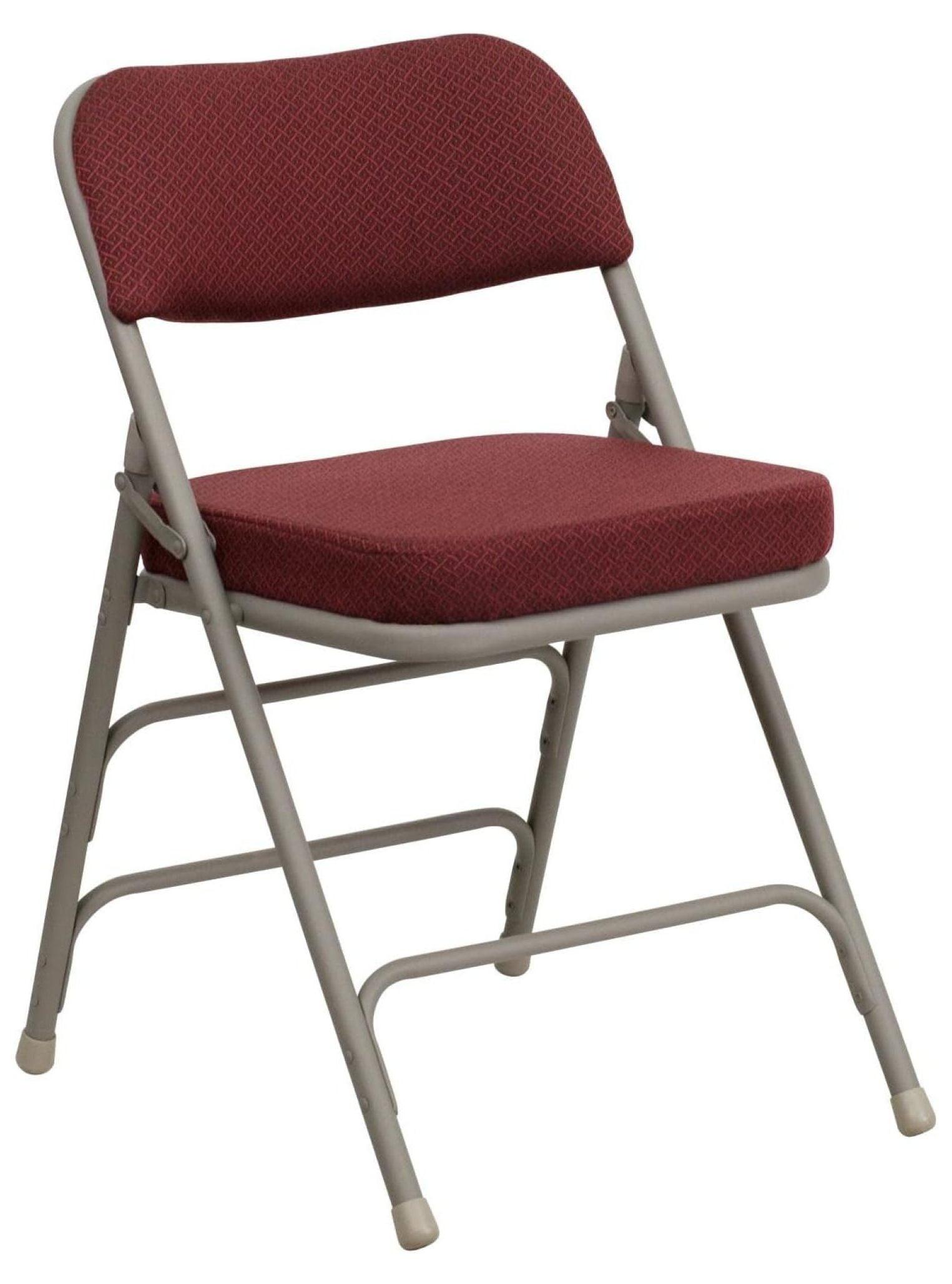 Set of 2 Burgundy Fabric Cushioned Metal Folding Reception Chairs