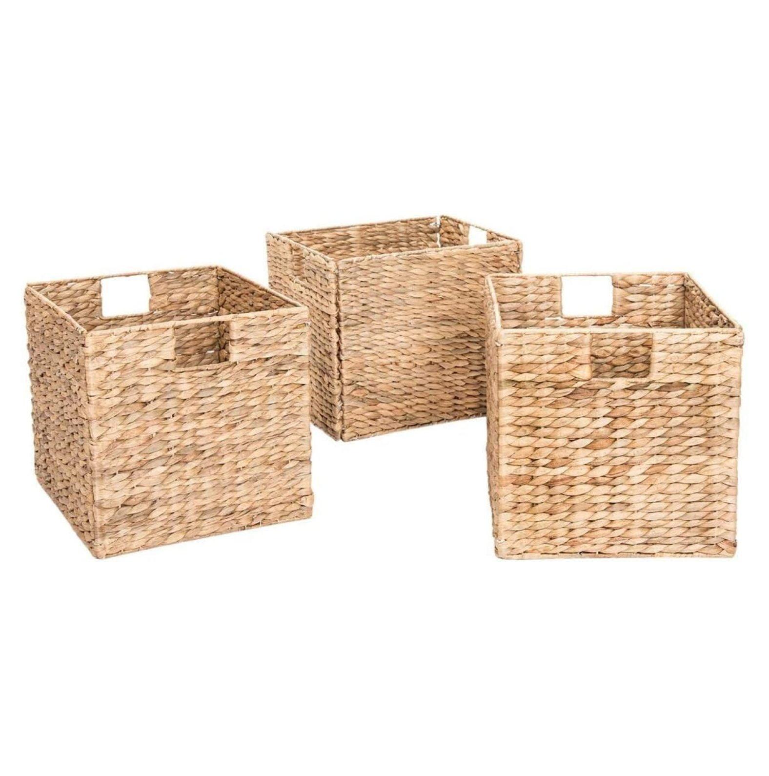 Natural Hand-Woven Water Hyacinth Wicker Storage Baskets, Set of 3