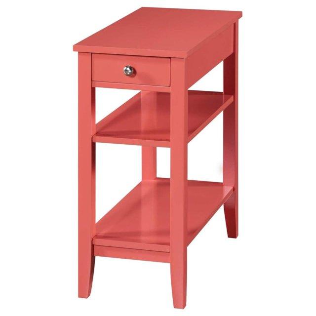 Convenience Concepts American Heritage 1 Drawer Chairside End Table with Shelves, Coral