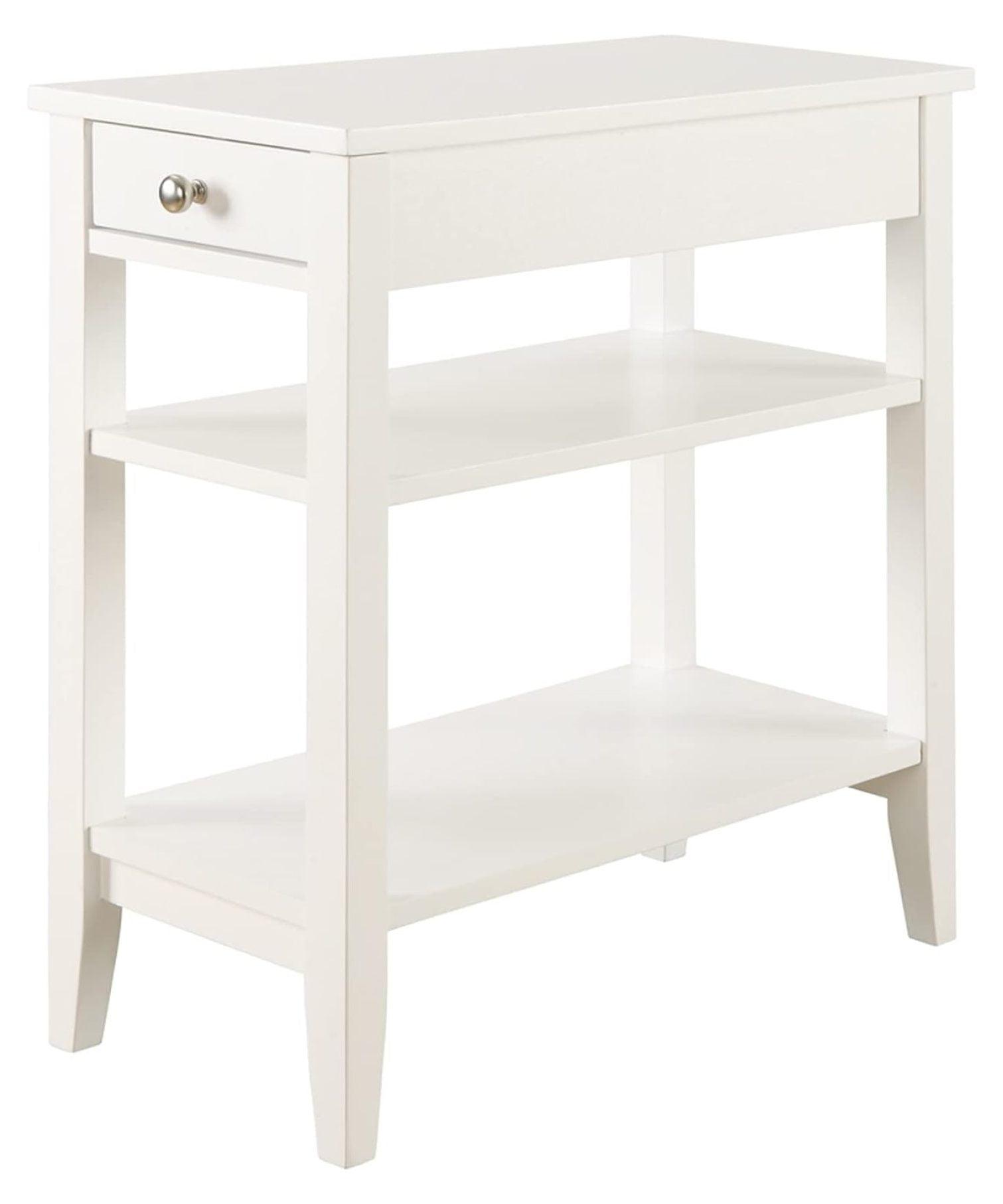 Classic Birch White 3-Tier End Table with Storage Drawer