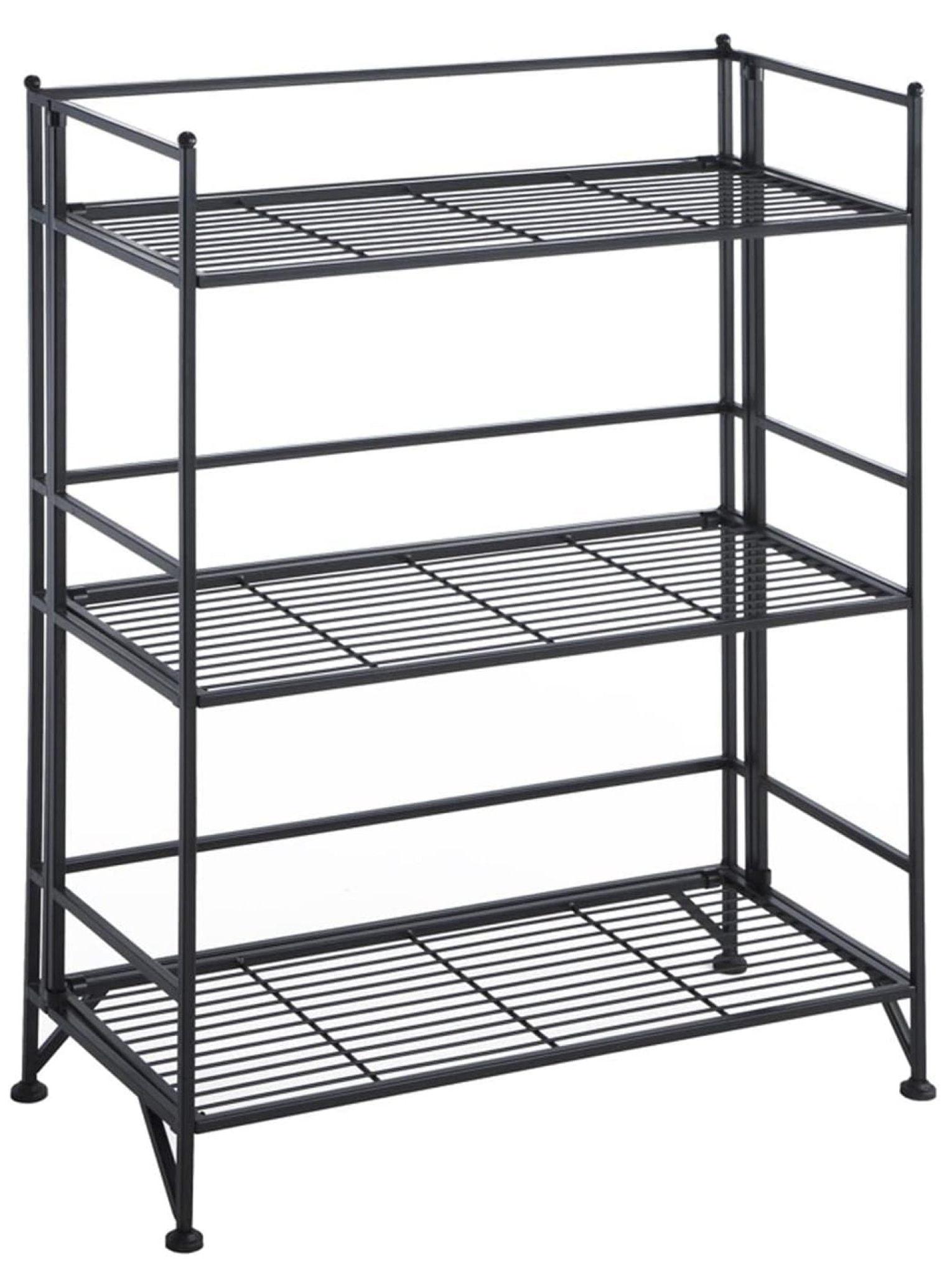 17 Stories 3-Tier Wide Folding Metal Shelf, Black