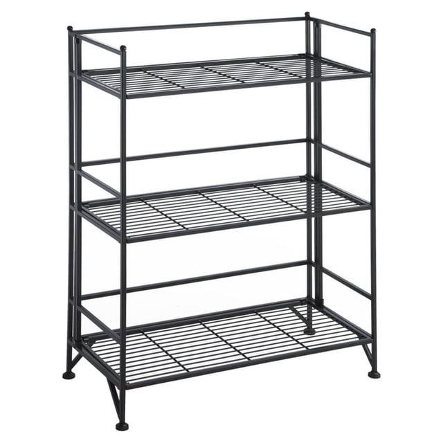 17 Stories 3-Tier Wide Folding Metal Shelf, Black