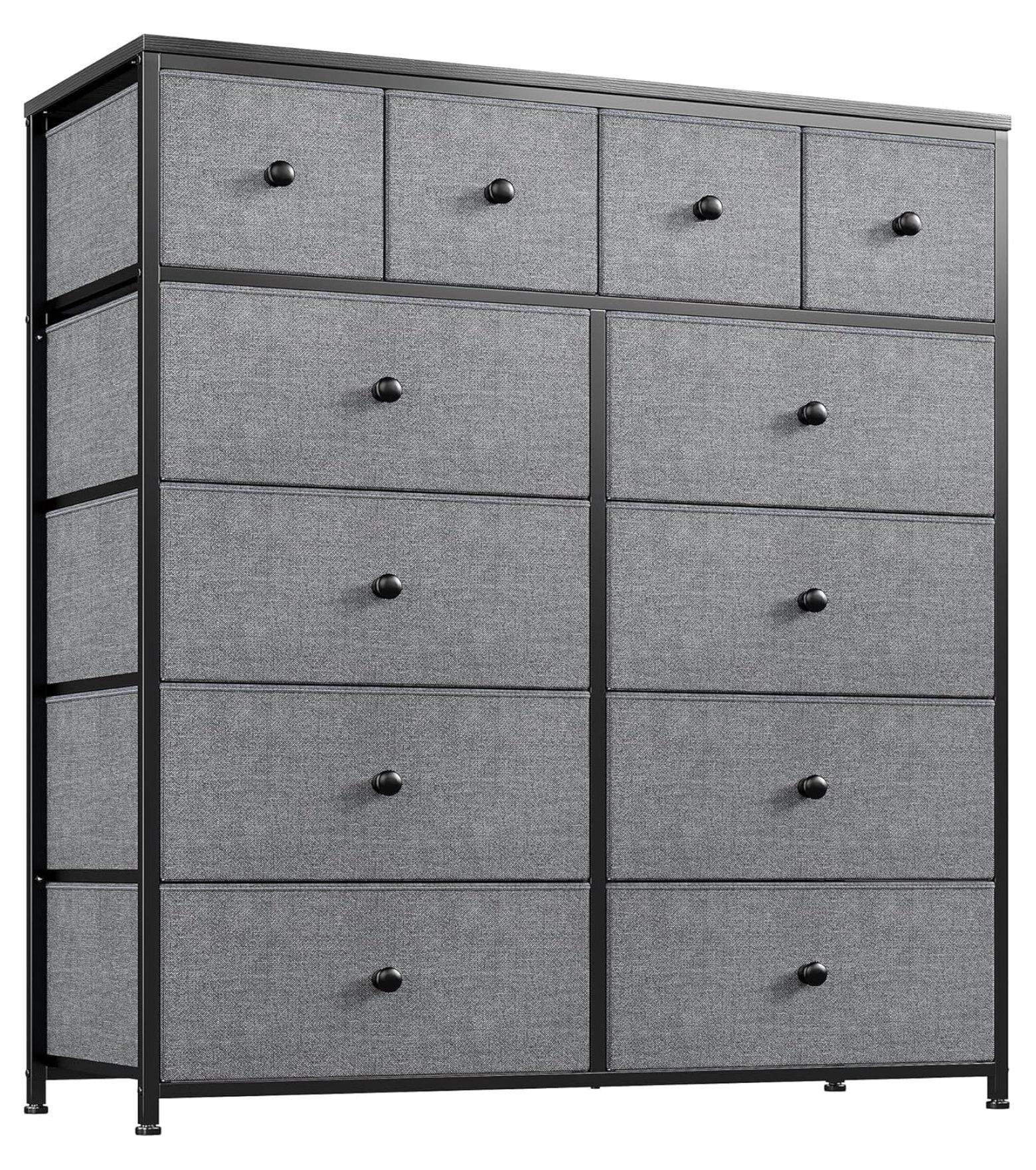 TiaGOC Dresser for Bedroom with 12 Drawers, Large Tall Dressers for Bedroom with Wooden Top and Metal Frame, Bedroom Dresser Dressers & Chests of Drawers Clearance, 40.6" W x 11.8" D x 43.7" H, Gray