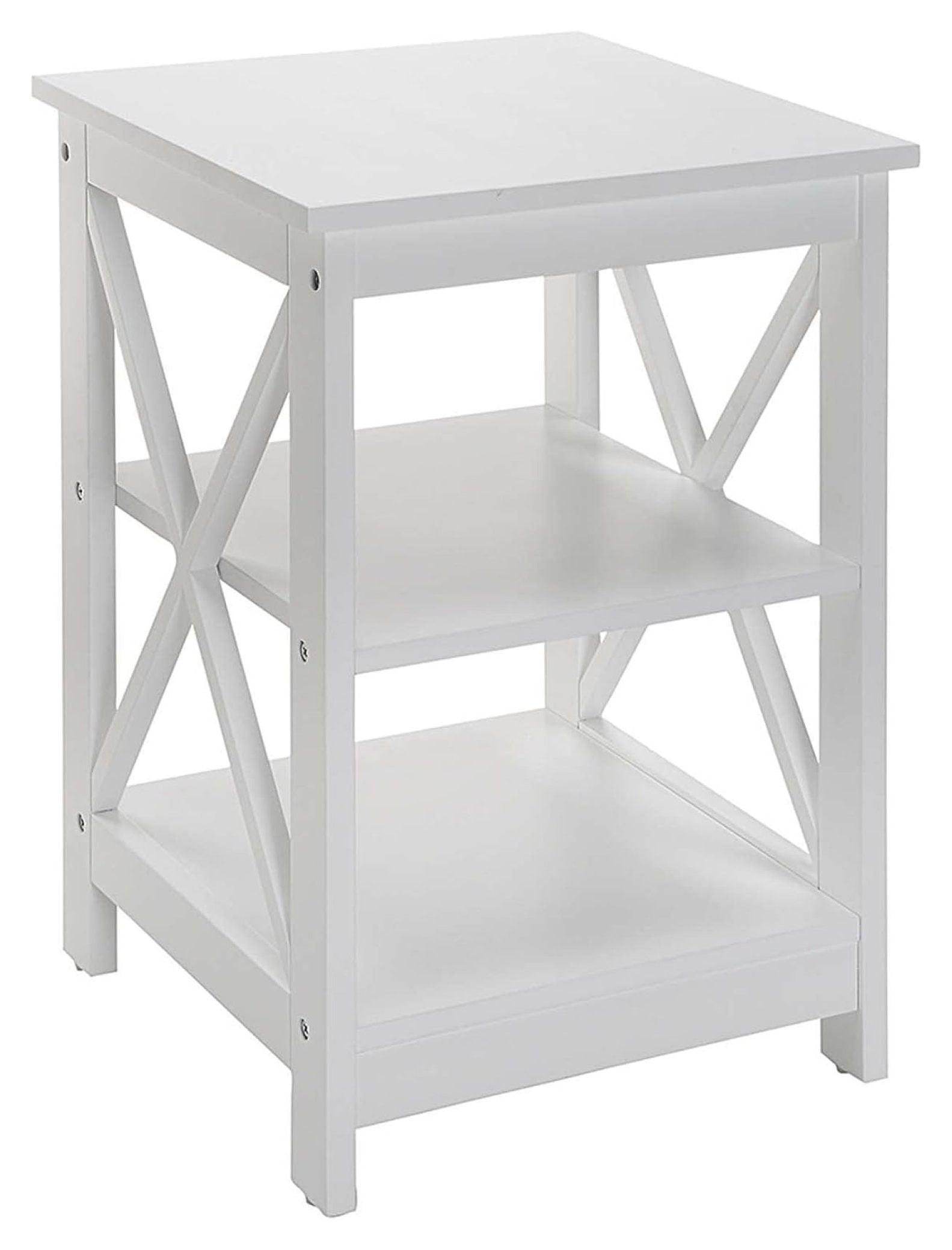 Coastal Farmhouse Chic White Square Wood End Table with Shelves