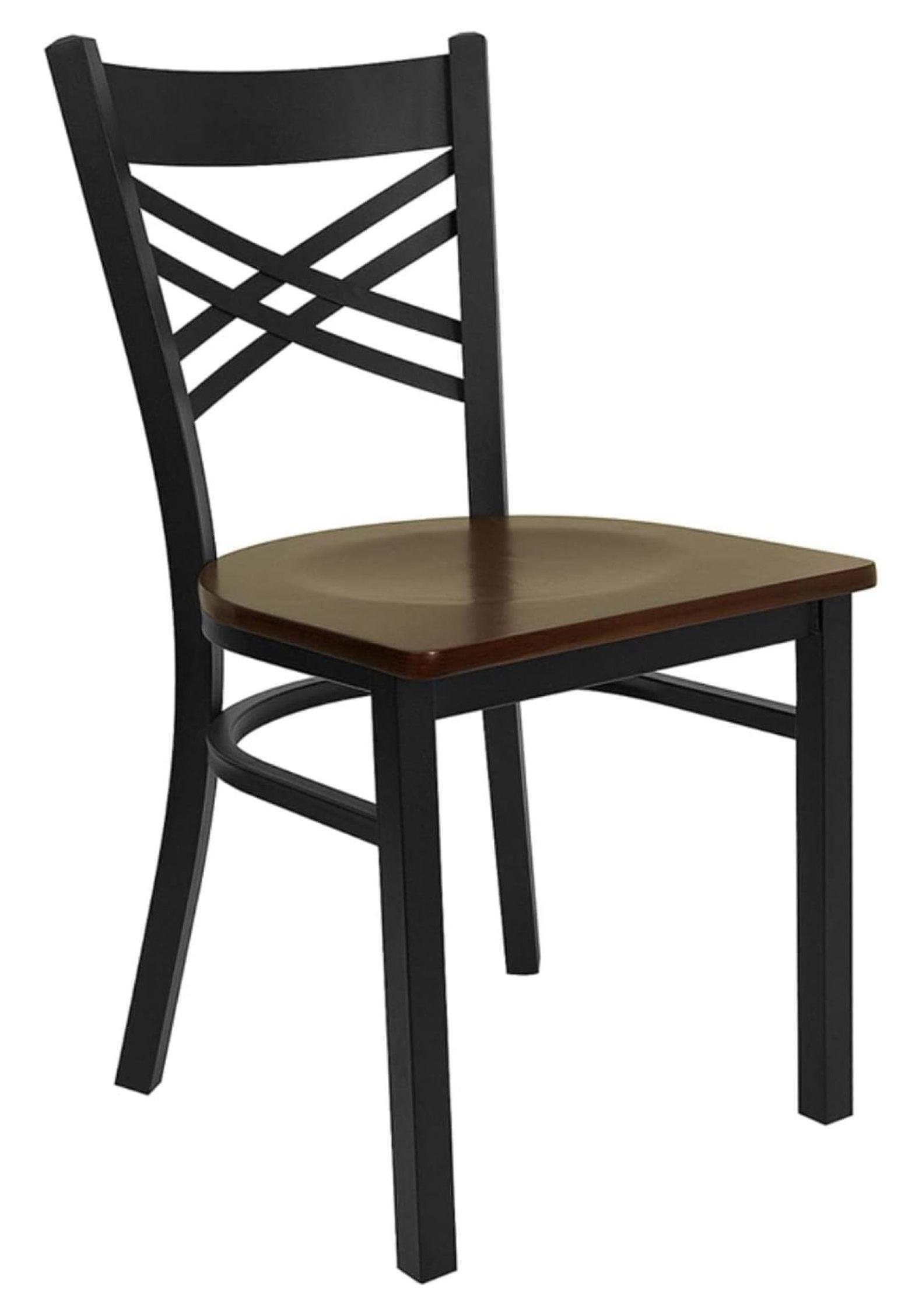 Flash Furniture HERCULES Series Black ''X'' Back Metal Restaurant Chair - Mahogany Wood Seat