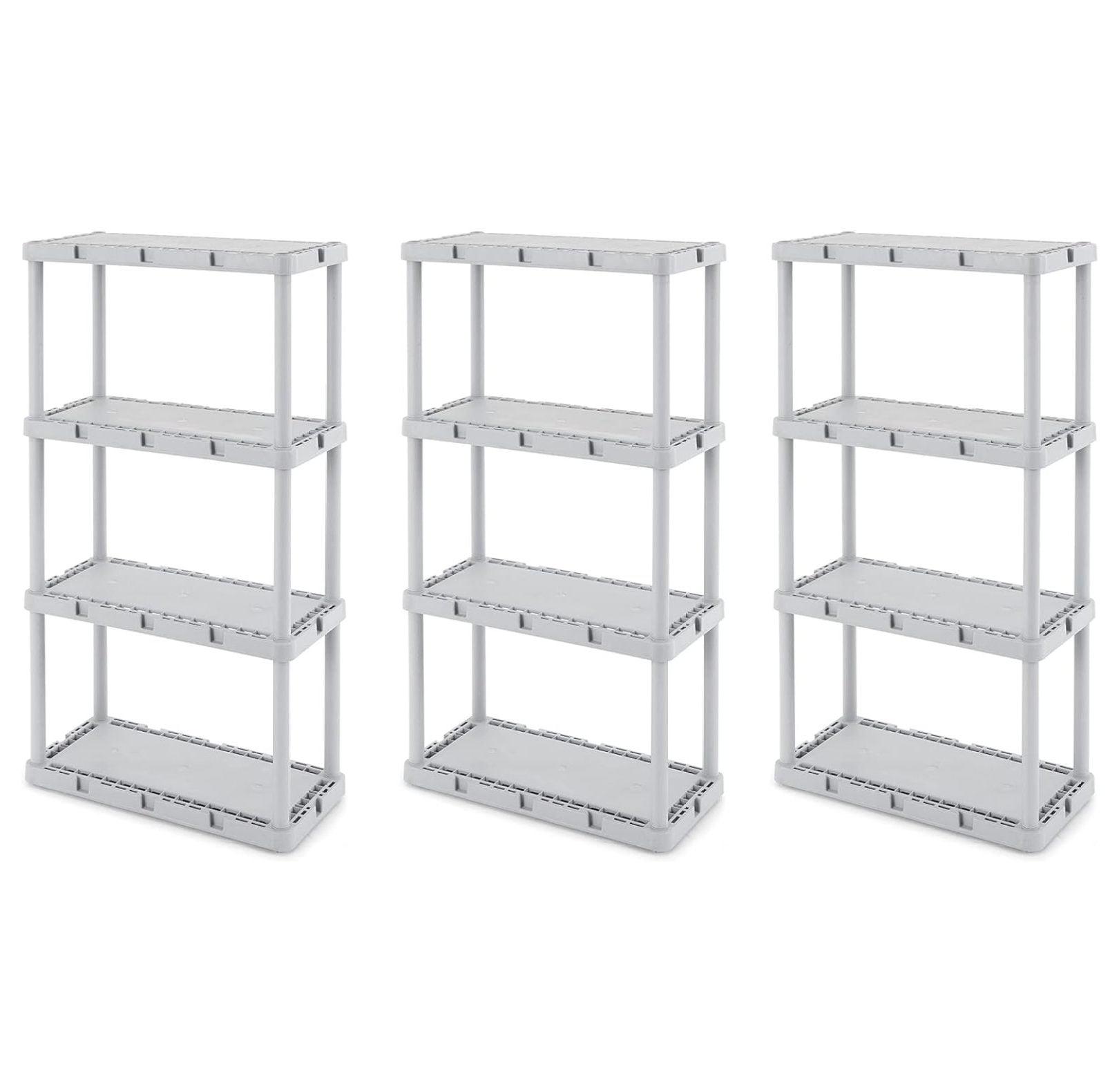 Sleek 4-Tier Light-Duty Resin Storage Shelving Unit, Black and Gray