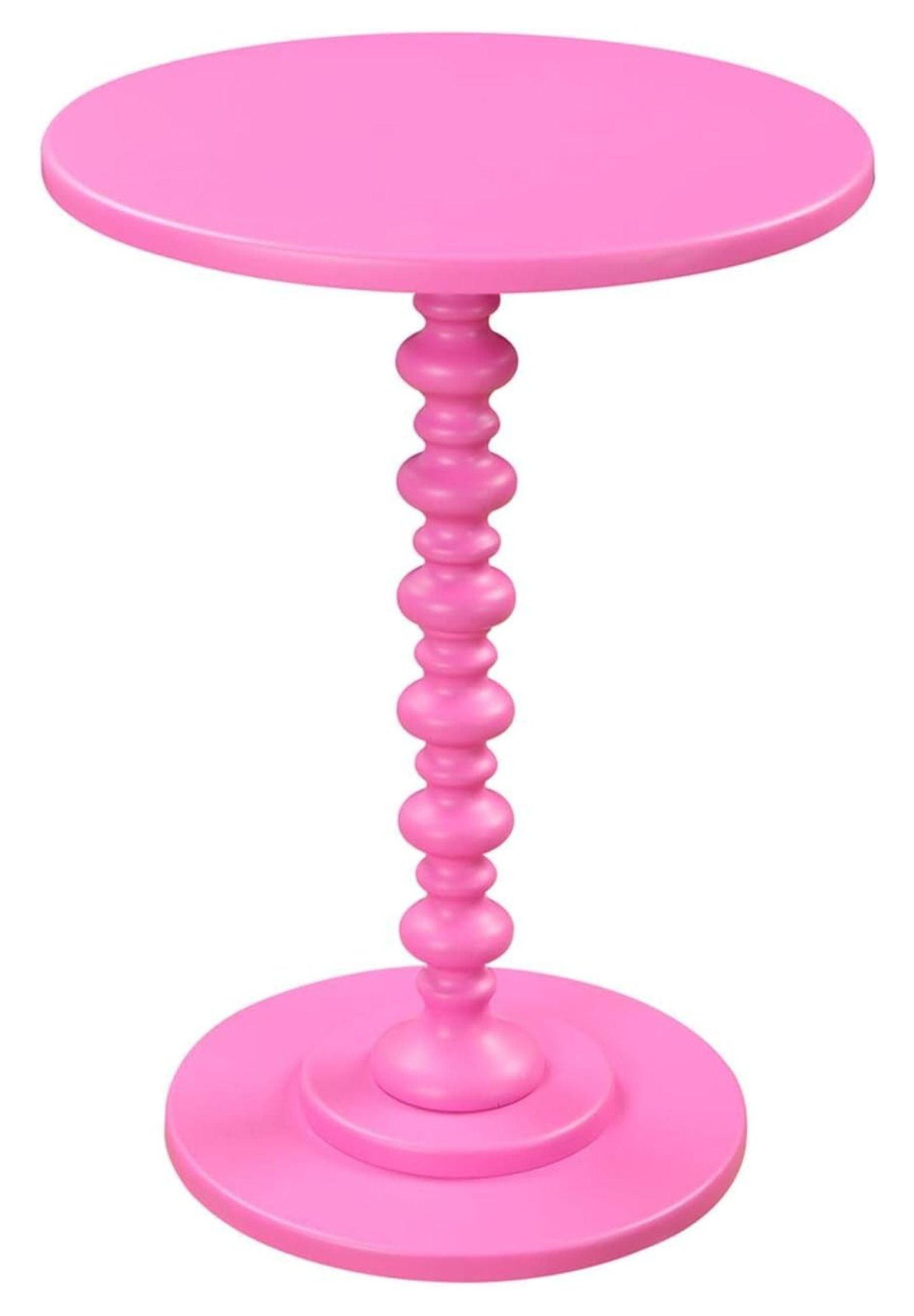Palm Beach Glossy Pink Round Wood Spindle Side Table