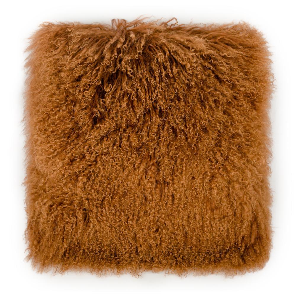 Large Copper Brown Tibetan Sheep Fur Pillow