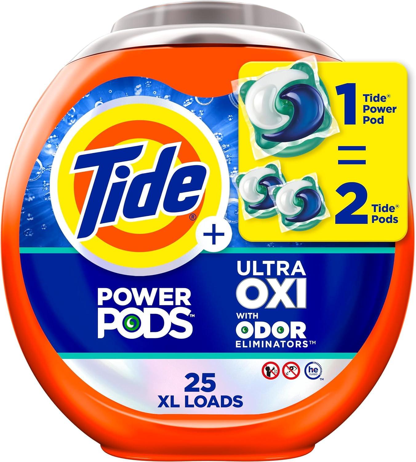 Tide Ultra Oxi Power Pods HE with Odor Eliminators for Visible and Invisible Dirt Laundry Detergent Soap Pacs - 40oz/25ct