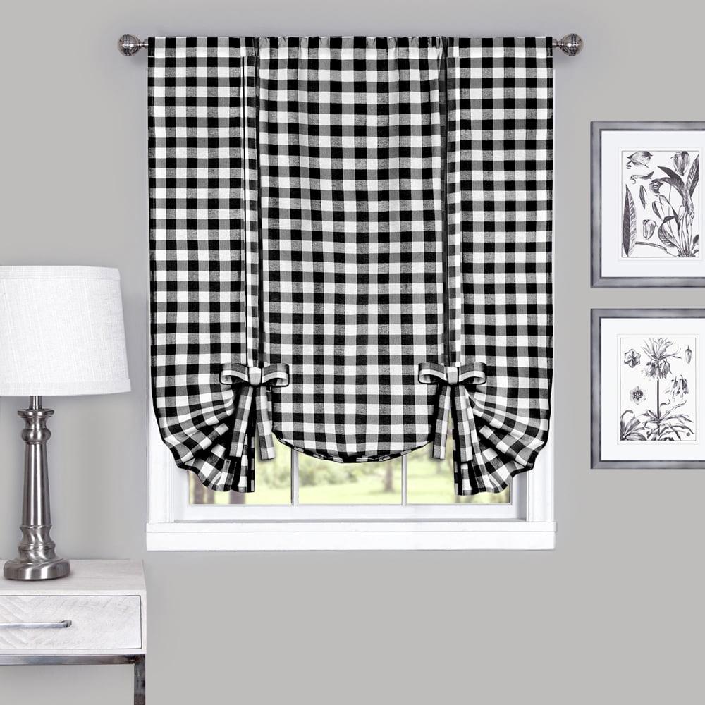Buffalo Black Plaid Modern Window Curtain Panel : 42" x 63" Tie Up Shade - Single