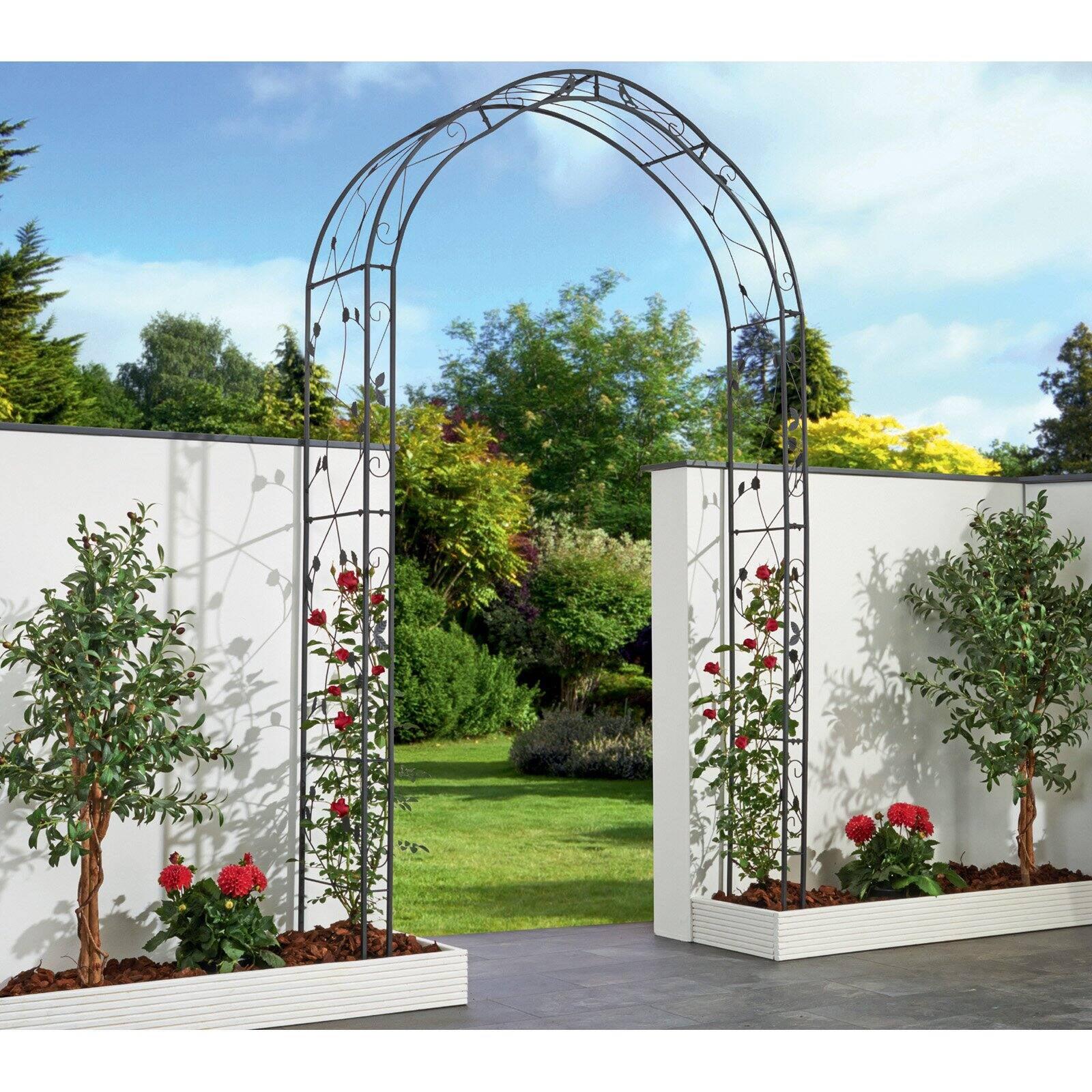 Rosetta Black Steel Garden Arch with Scrollwork