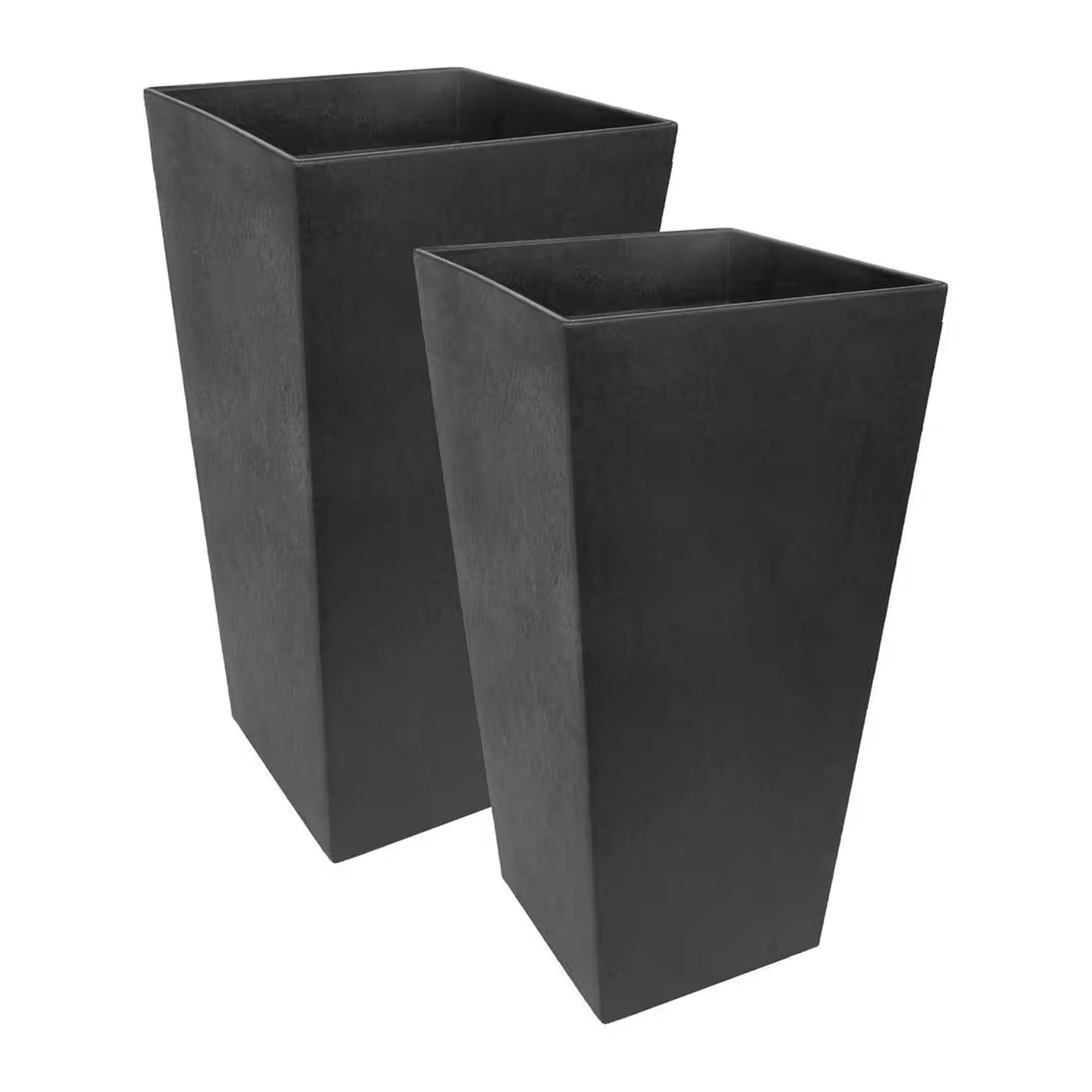 Tierra Verde 2pc Sonata Tall Square Indoor Outdoor Self-Watering Planter Pots Black 15"x28"