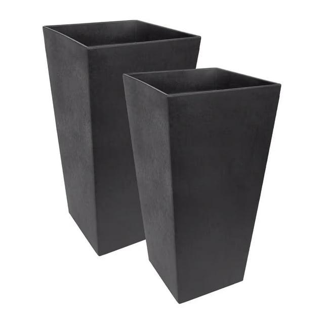 Tierra Verde 2pc Sonata Tall Square Indoor Outdoor Self-Watering Planter Pots Black 15"x28"