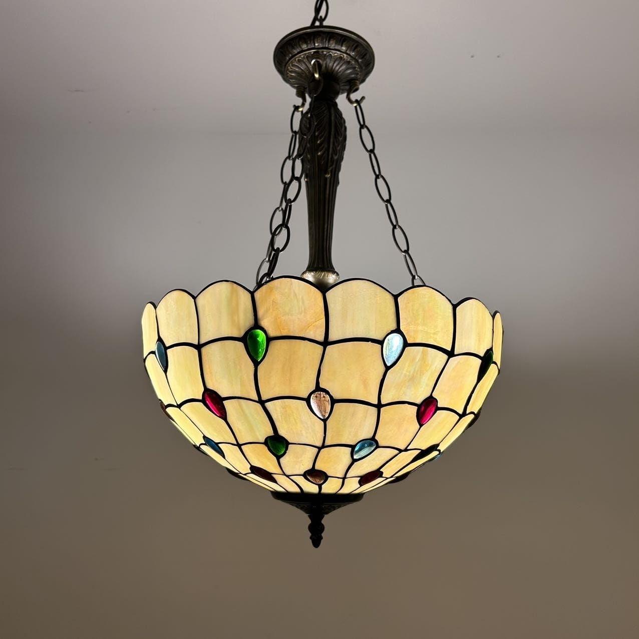 Fleur De Lis Living Spinks Tiffany Pendant Lights Gold Stained Glass Crystal Beans LED Bulbs Included 16"W*16"D*60"H