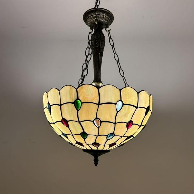 Fleur De Lis Living Spinks Tiffany Pendant Lights Gold Stained Glass Crystal Beans LED Bulbs Included 16"W*16"D*60"H