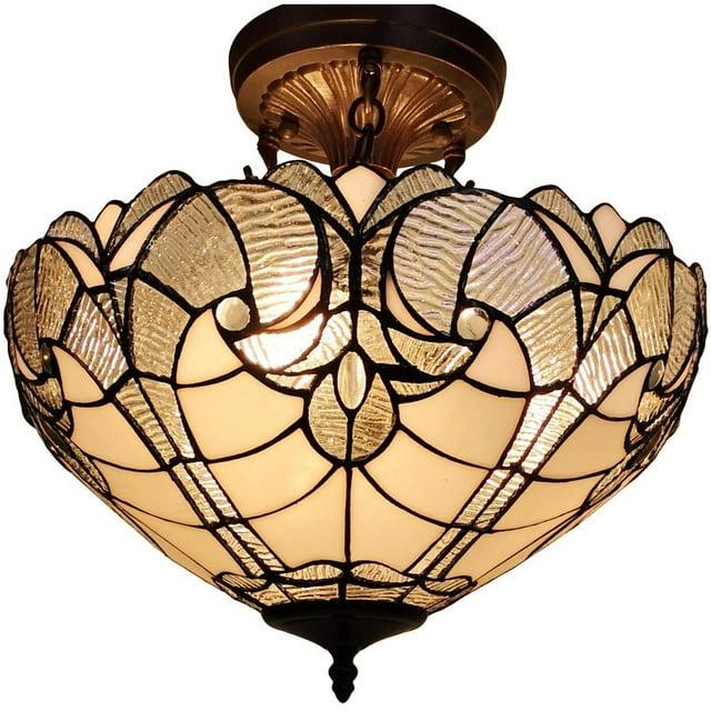 Tiffany Style 2 Light Vintage Semi-Flush Ceiling Lamp - 16" Wide