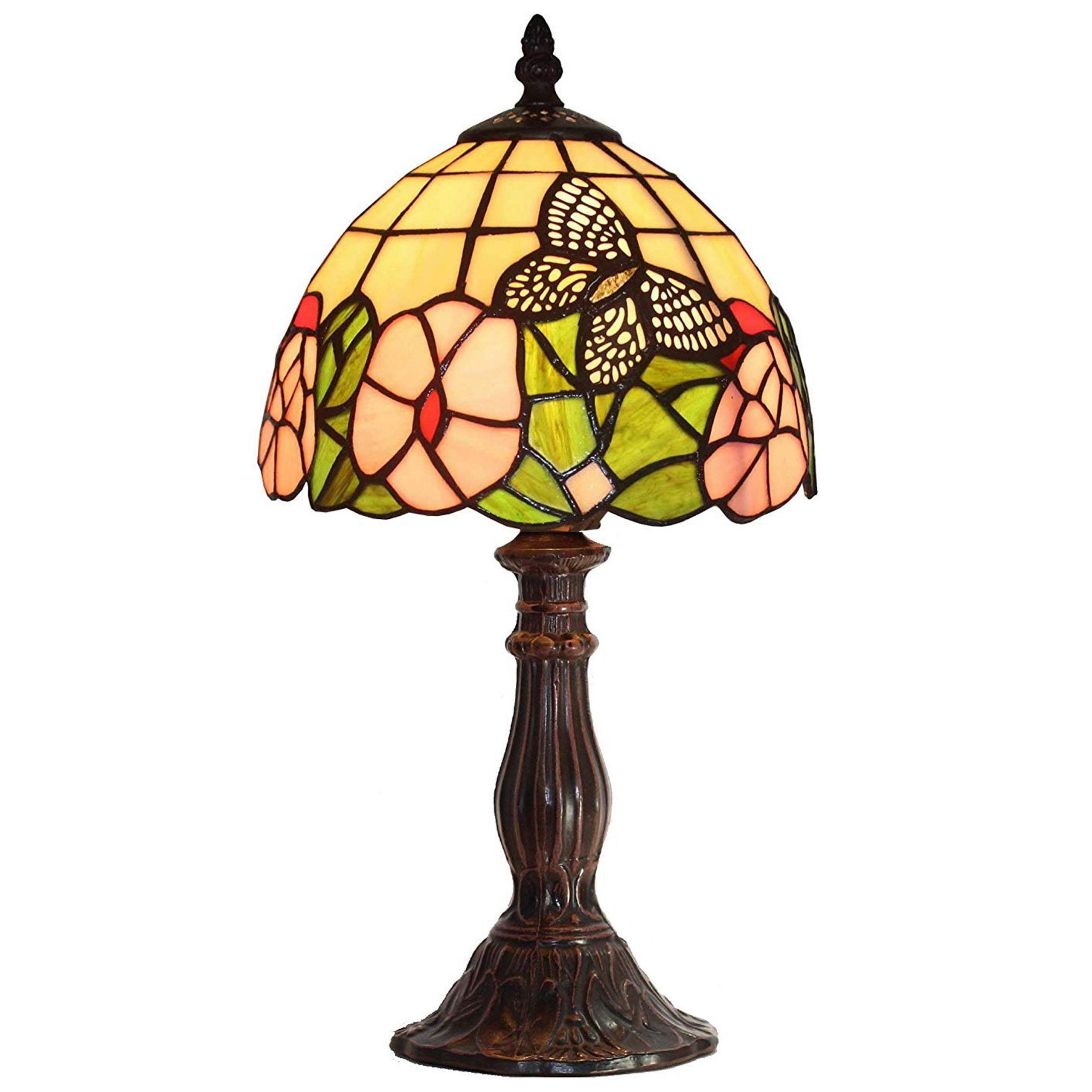 Tiffany Style Floral Stained Glass Mini Table Lamp with Bronze Base