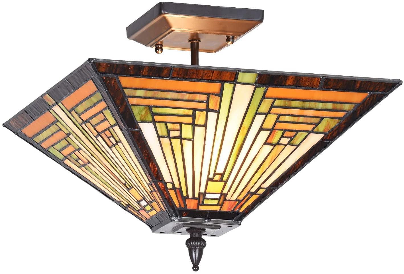 Chloe Lighting Innes Tiffany-Style 2 Light Mission Semi-Flush Ceiling Fixture 14" Shade