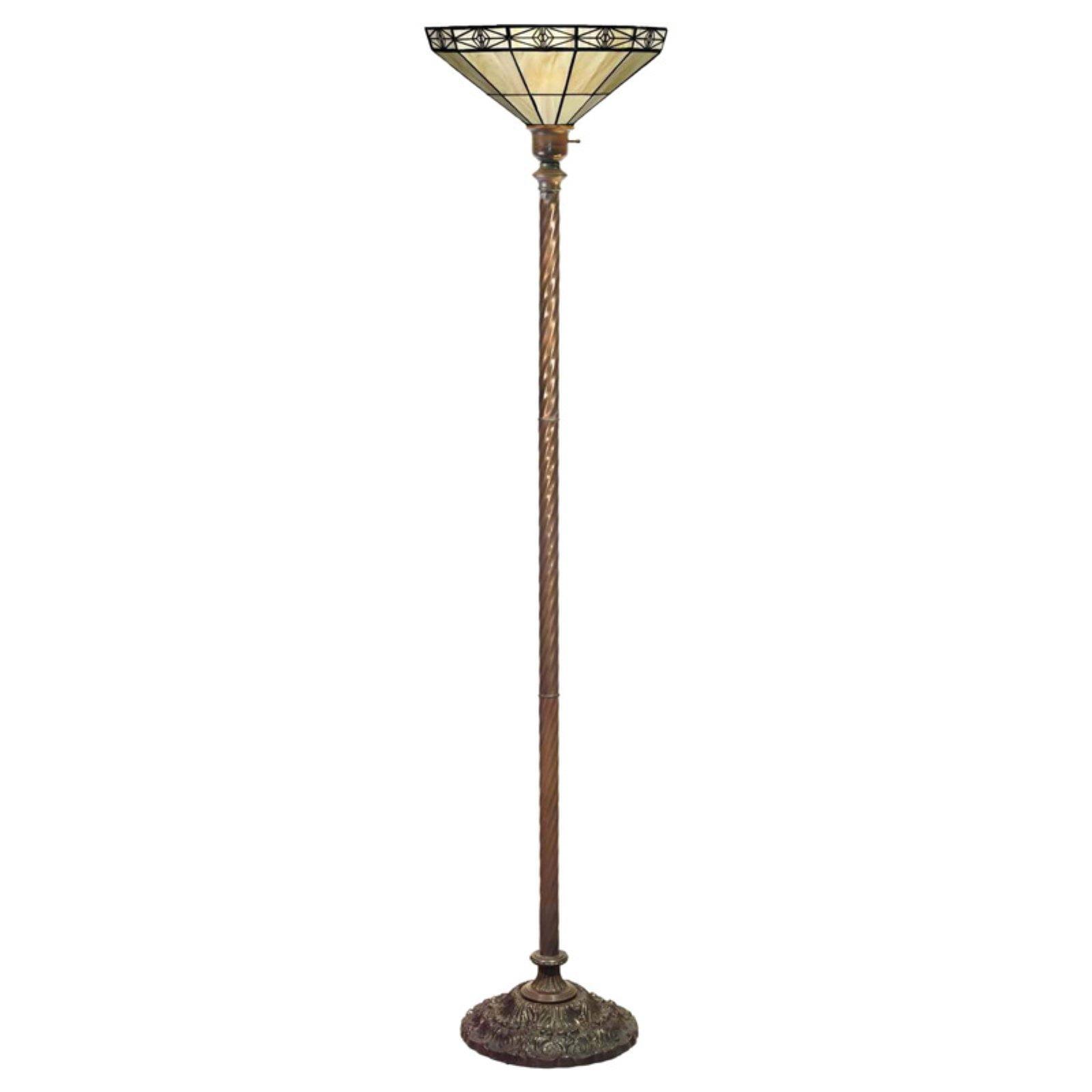 Tiffany-style Mission-style White Torchiere Floor Lamp with Durable White Zinc Construction