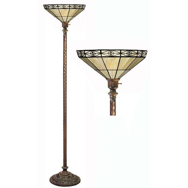 Tiffany-style Mission-style White Torchiere Floor Lamp with Durable White Zinc Construction