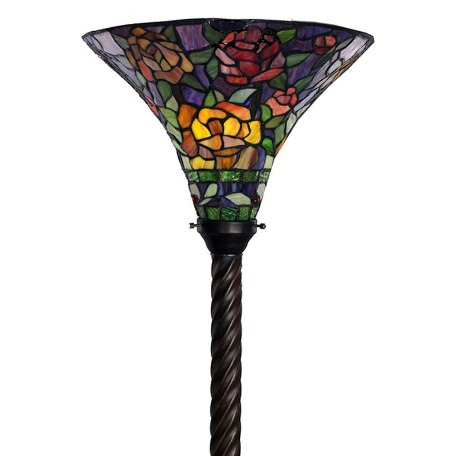 Tiffany-style Rose Torchiere Floor Lamp in Red, Yellow, Blue and Green