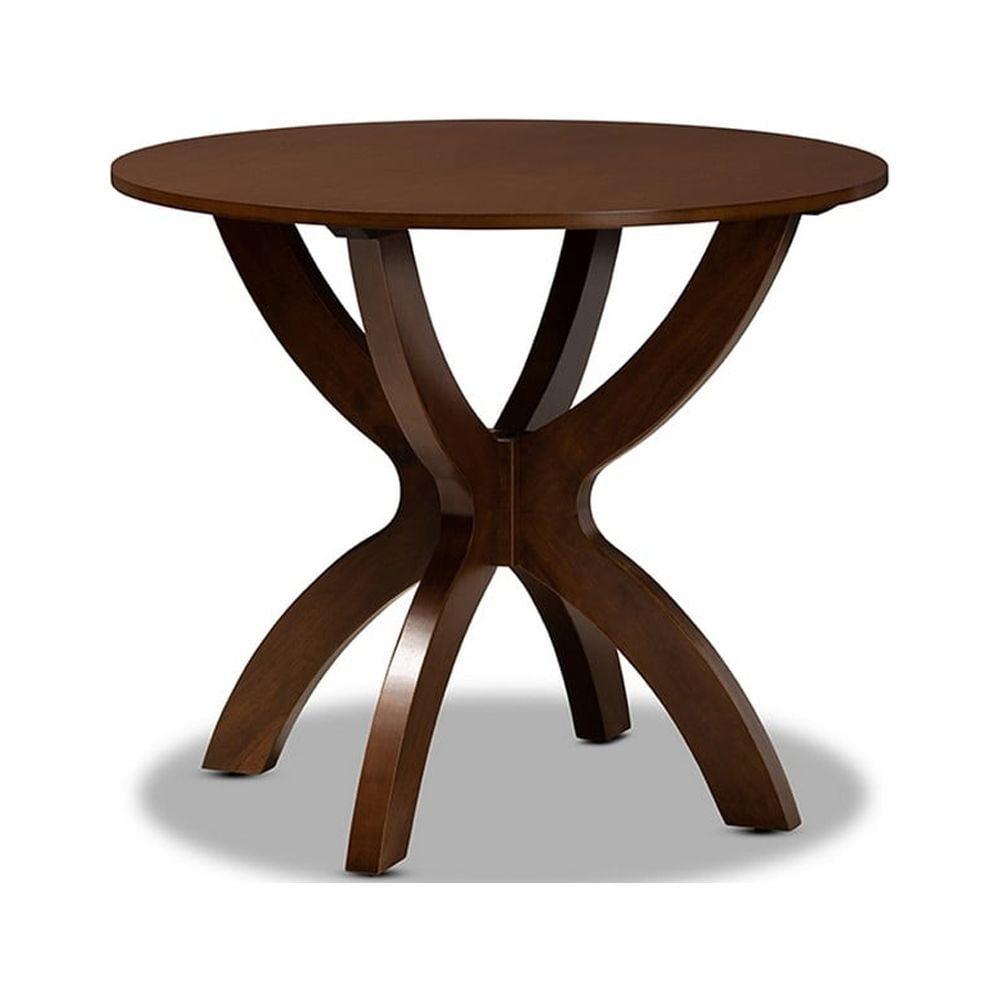 Contemporary Round Walnut Wood Dining Table for Four