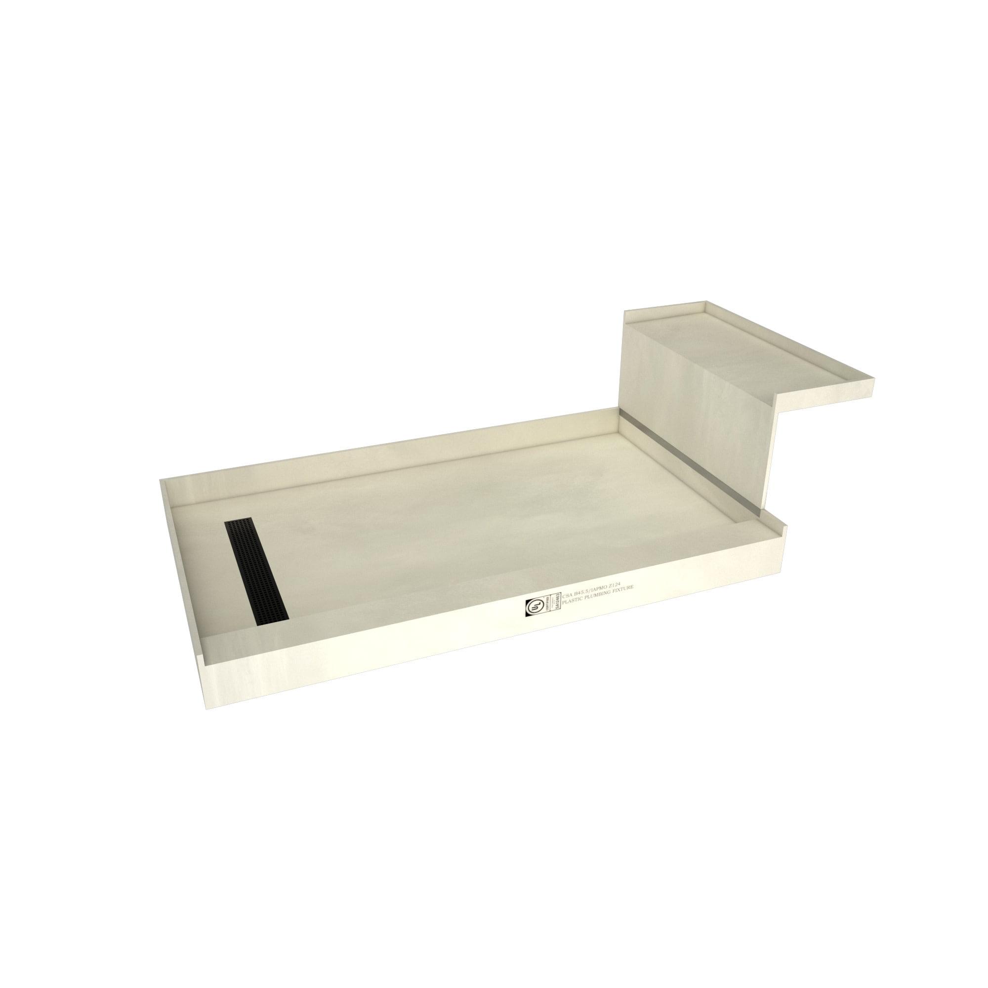 72" x 36" Grey Rectangular Shower Base with Bench