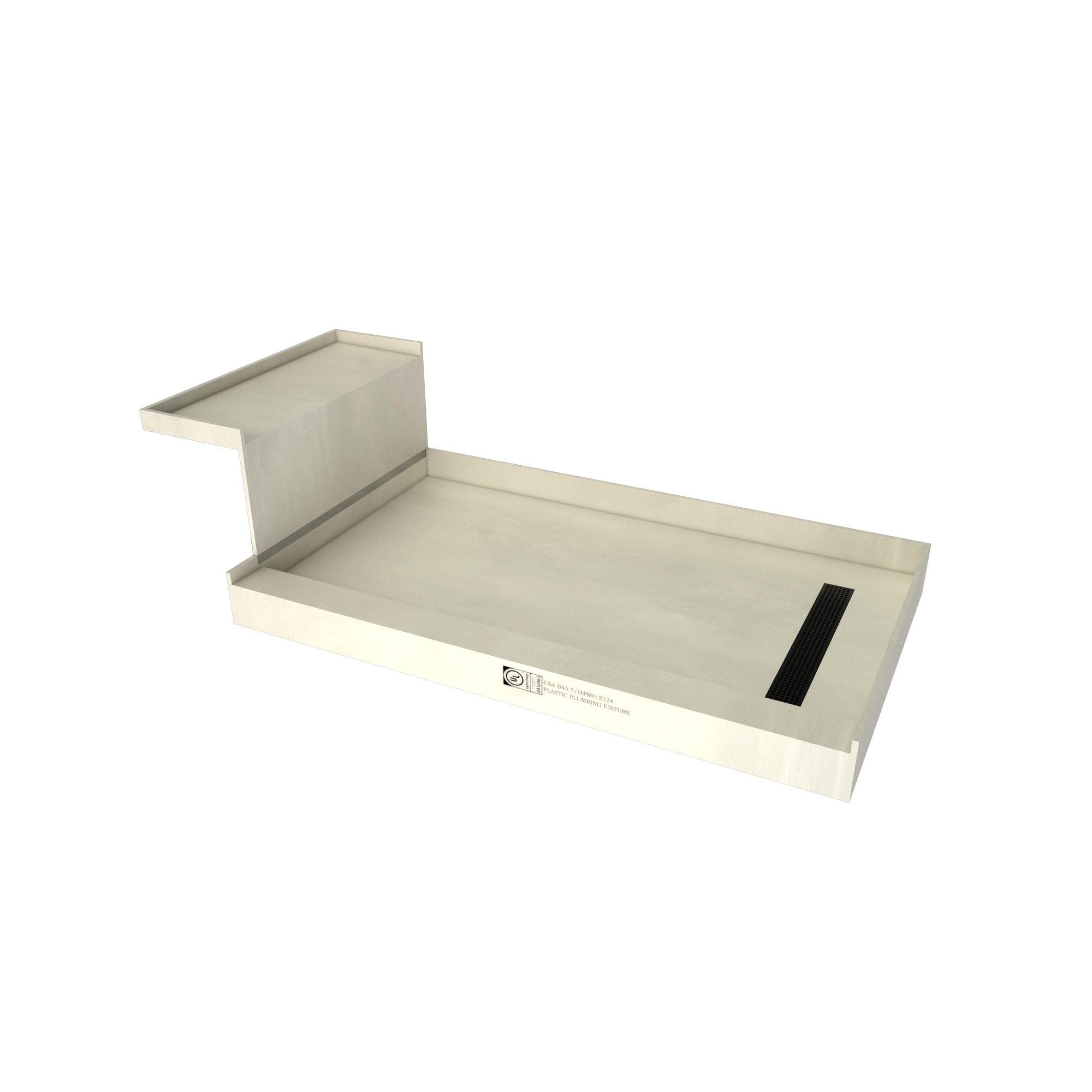 72" x 36" Grey Matte Rectangular Shower Base with Bench