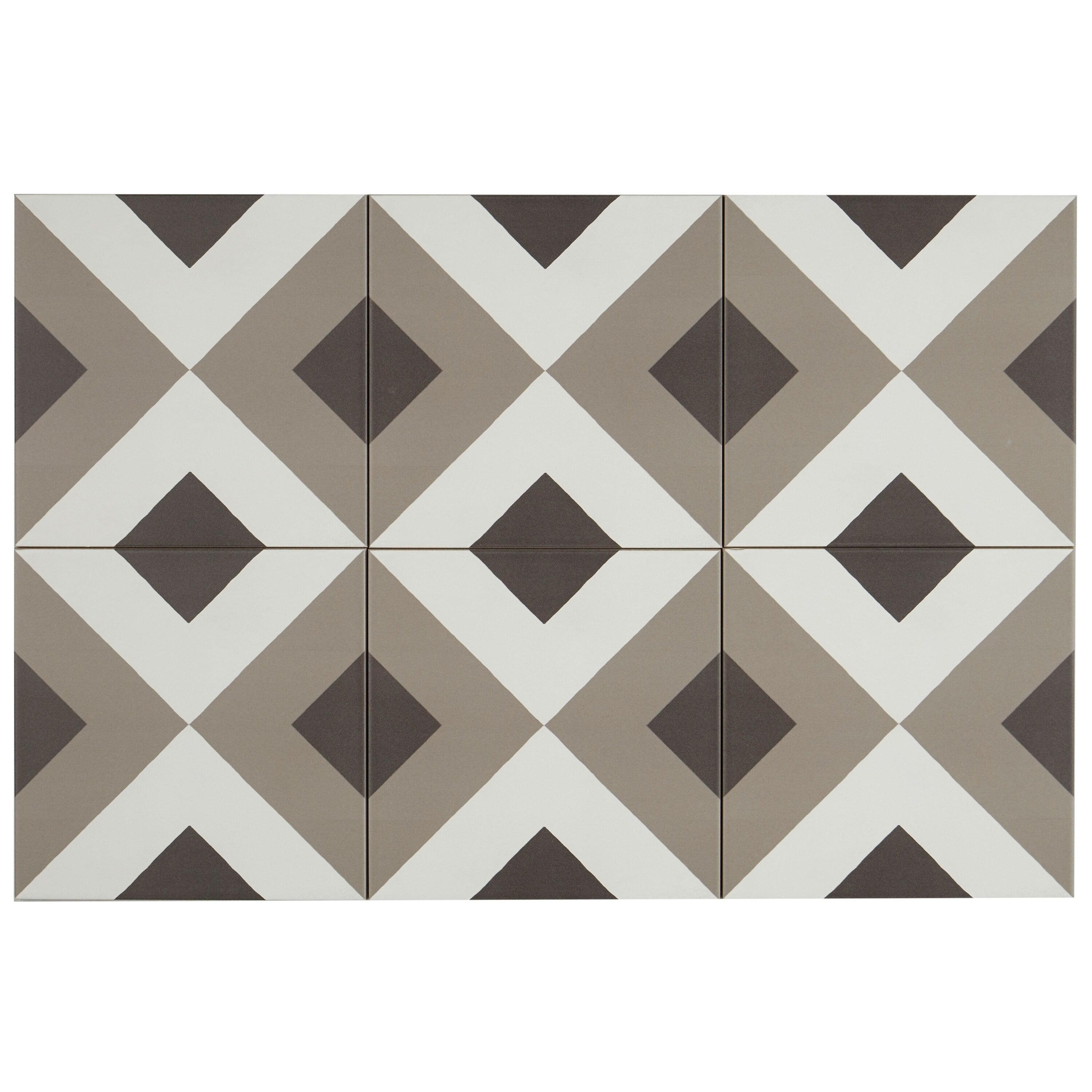 Handmade Encaustic Look 8x8 Brown and White Glazed Tile