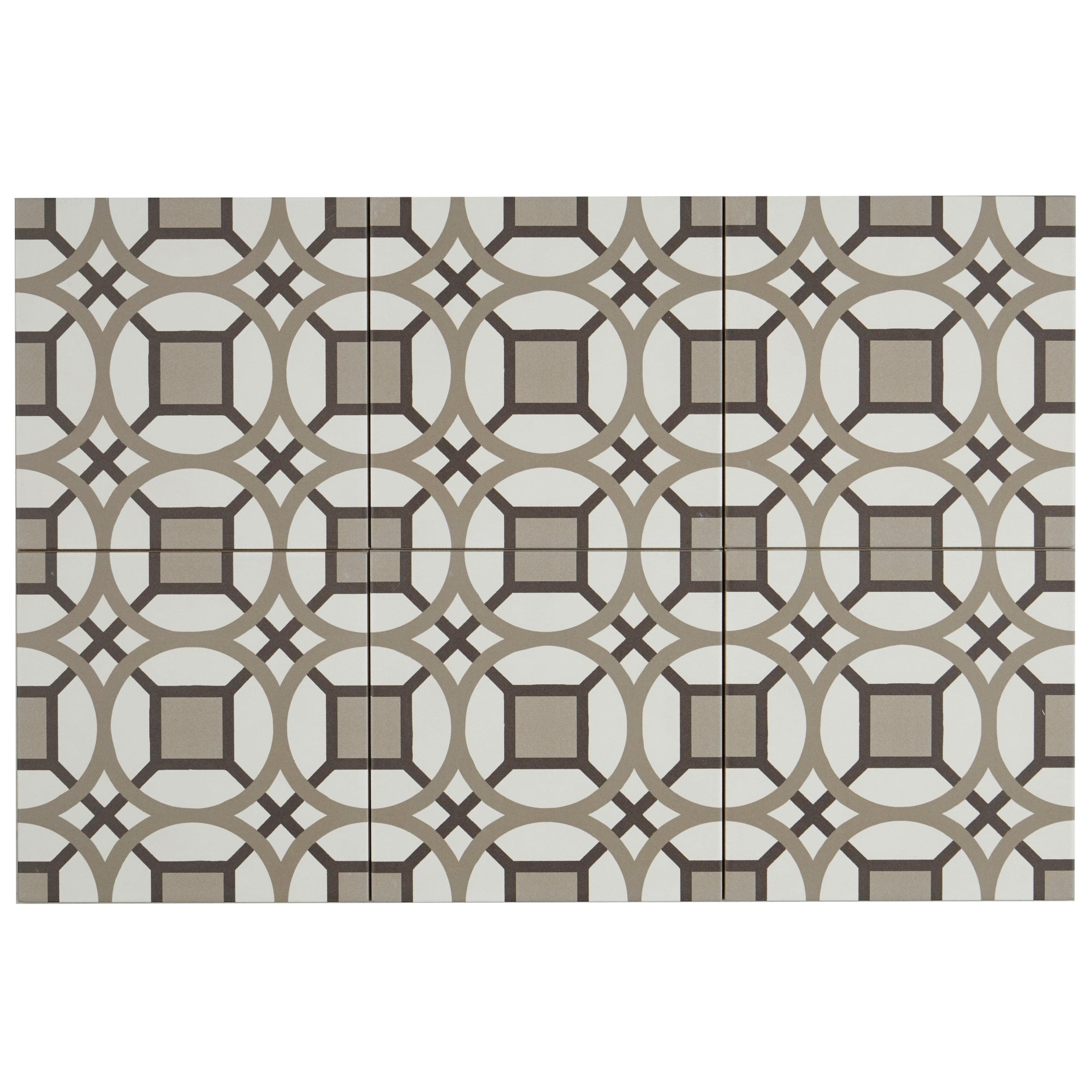 Tilish 8x8 Brown and White Encaustic Look Porcelain Tile