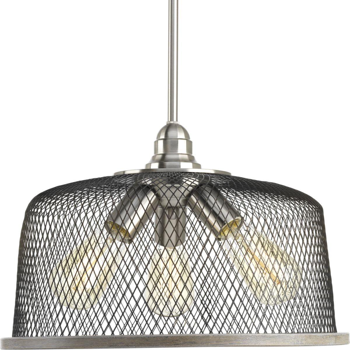 Tilley Brushed Nickel 16" Drum Pendant with Industrial Mesh Shades