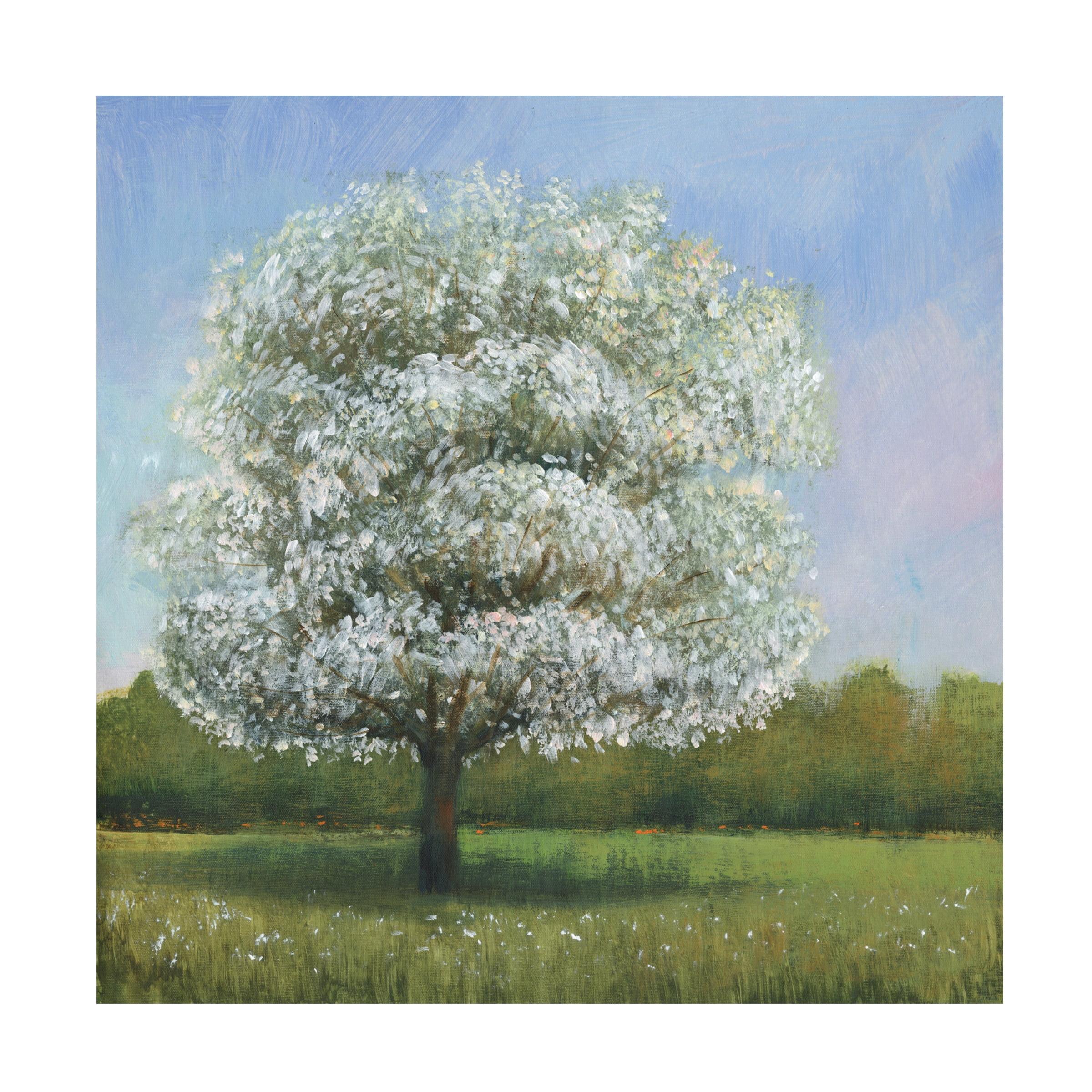 Spring Blossom Tree Landscape Canvas Art in Light Blue and Green