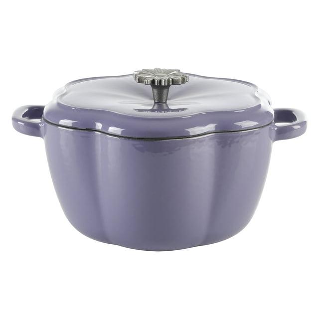 The Pioneer Woman Timeless Beauty Floral Shaped Enamel Cast Iron 3-Quart Dutch Oven, Purple
