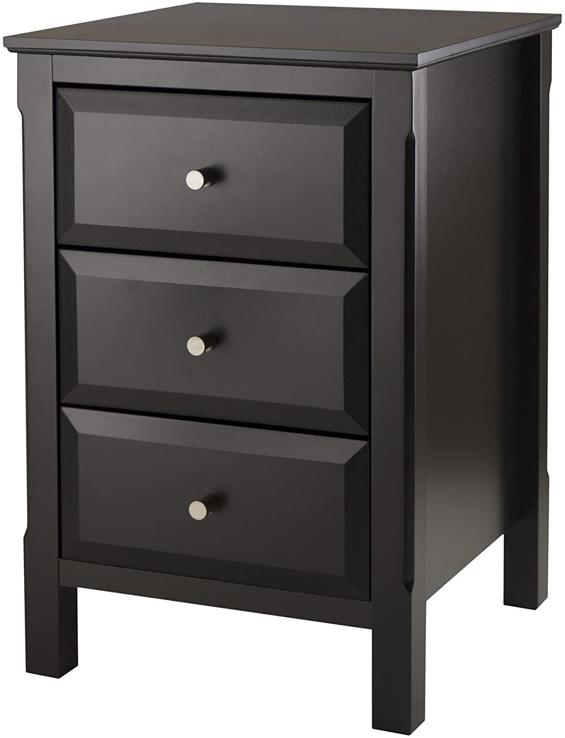 Transitional Black 3-Drawer Rectangular Nightstand