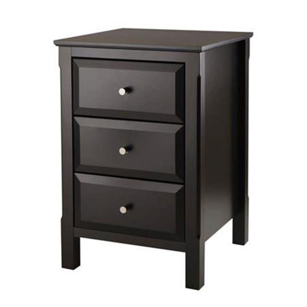 Transitional Black 3-Drawer Rectangular Nightstand