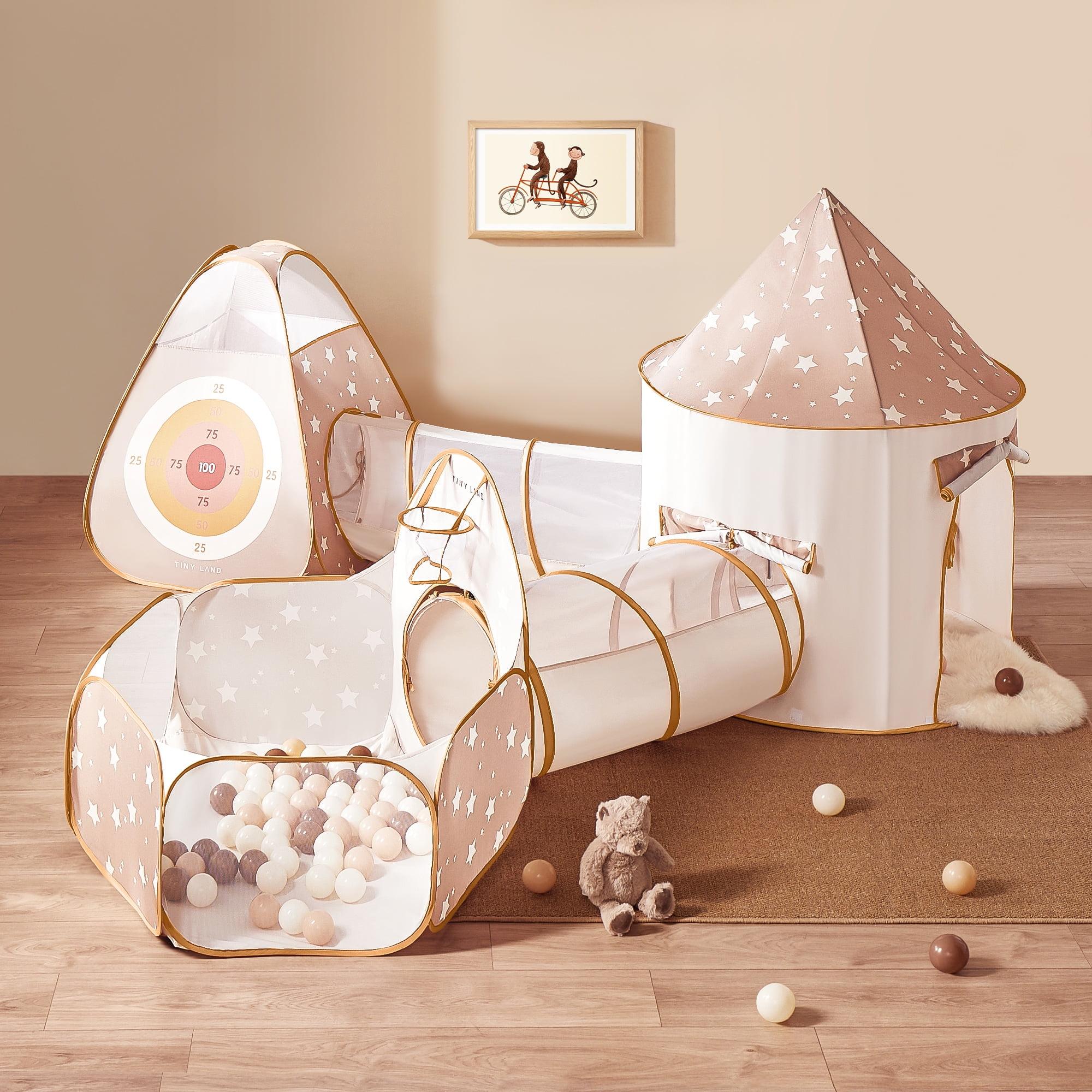 Tiny Land Toddler Play Tunnel & Ball Pit, Foldable Indoor/Outdoor Playhouse, Adventure Theme, with Carry Bag
