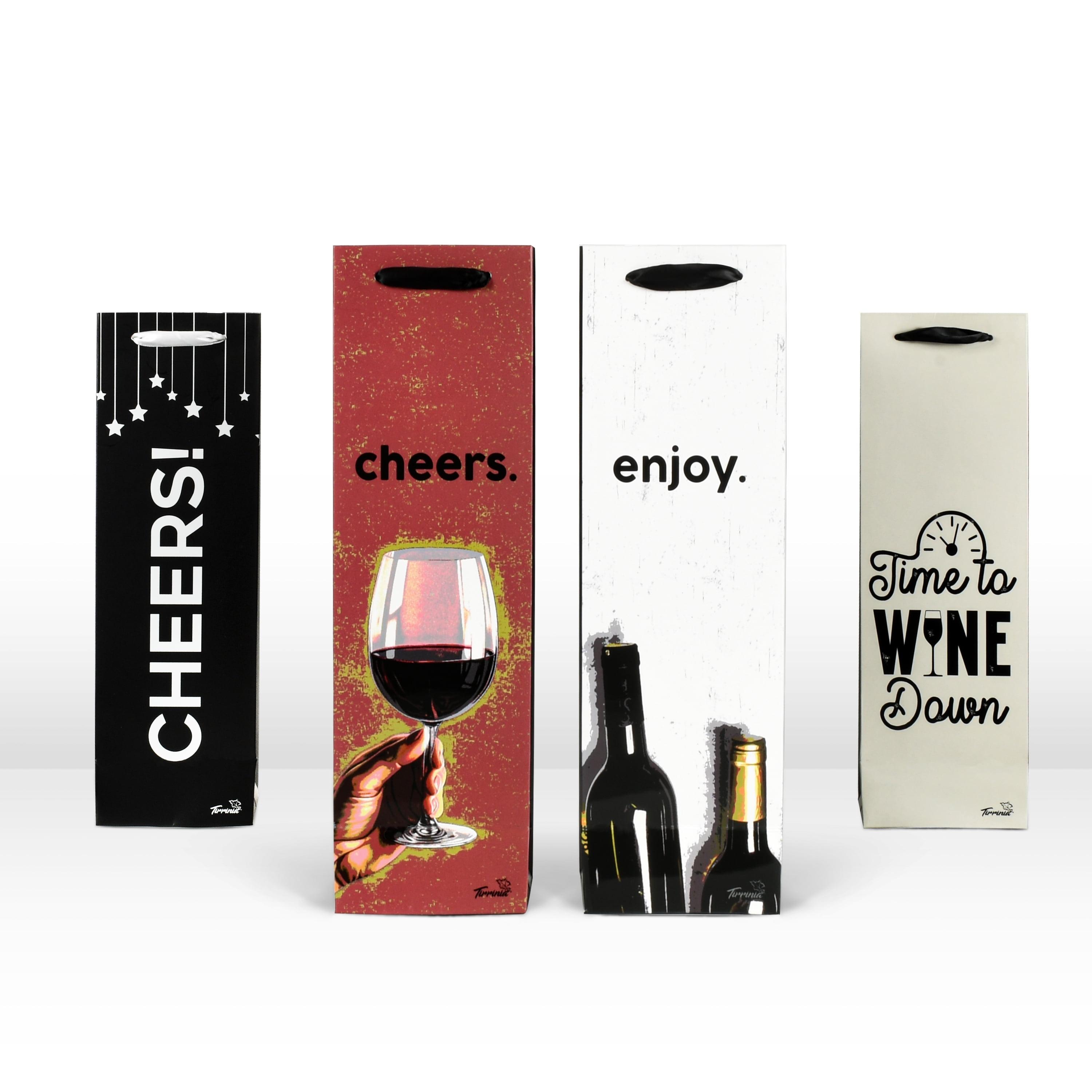 Tirrinia Tirrinia 12 Pieces Wine Gift Bags, 4 Designs Silk Handles Recyclable Paper Wine Bottle Bags