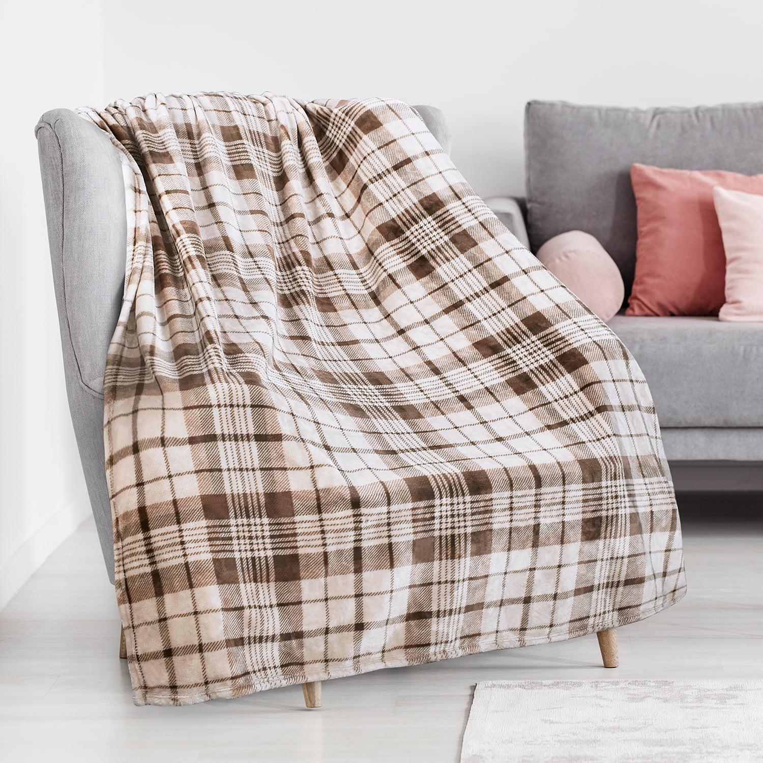 Plaid Brown Reversible Fleece and Sherpa Kids Blanket 50" x 60"